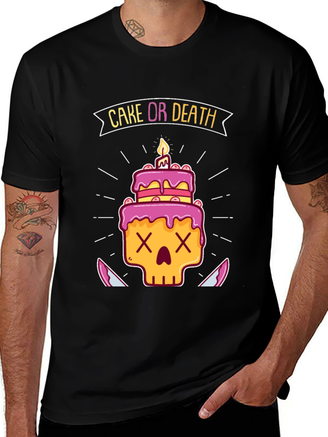 Variant 12 of Cake or Death Graphic Tee - Funny Skull Birthday T-Shirt