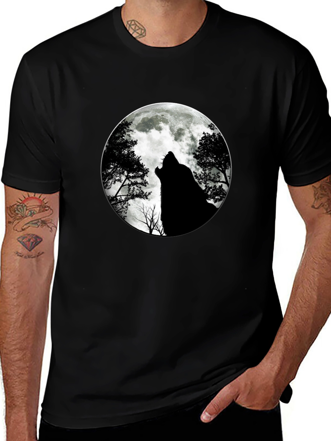 Black Wolf Moon Graphic Tee - Black Cotton T-Shirt main image