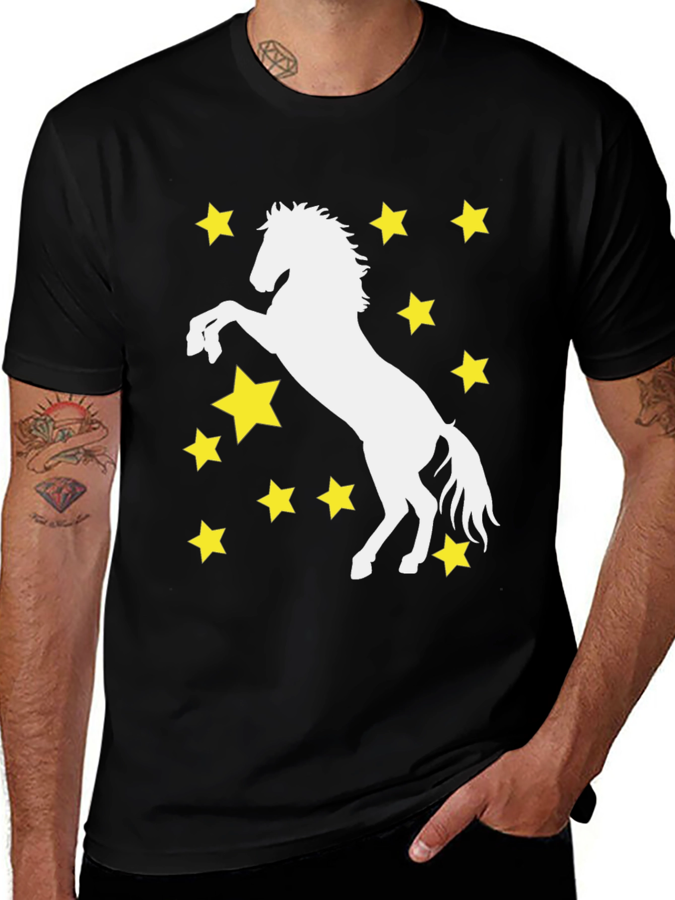 Variant 28 of Starry Horse Graphic Tee - Black Cotton Blend
