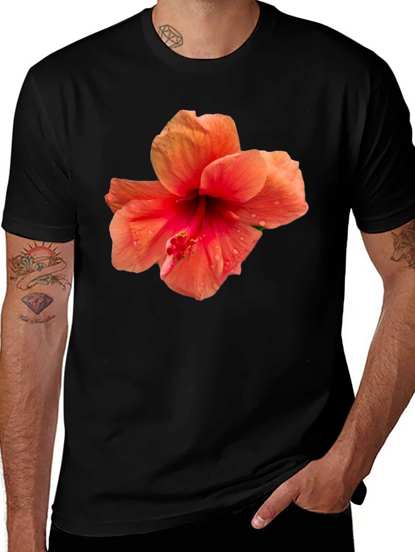 Hibiscus Flower Black T-Shirt