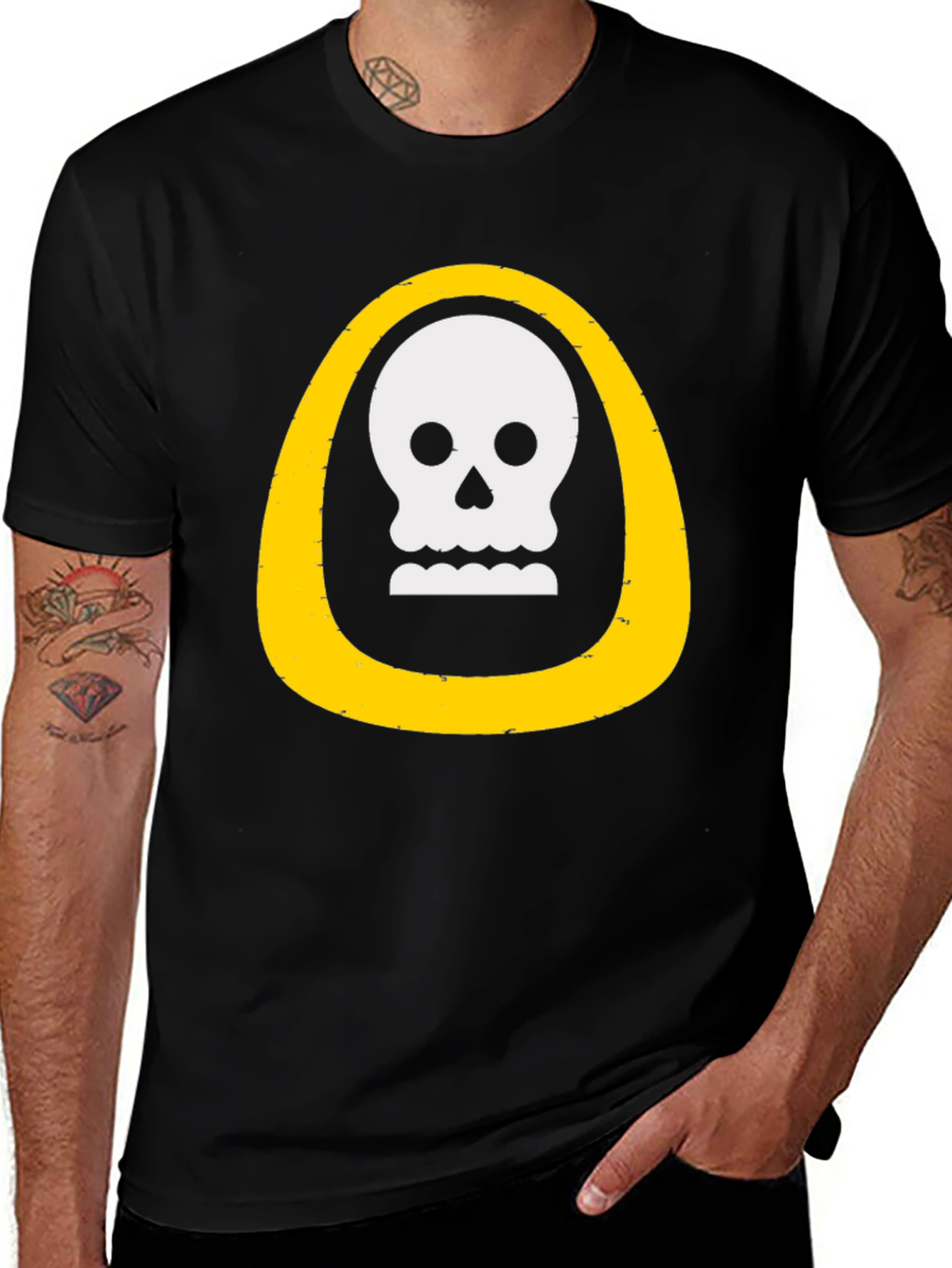 Variant 22 of Skull Graphic Tee - Black T-Shirt with Yellow Border