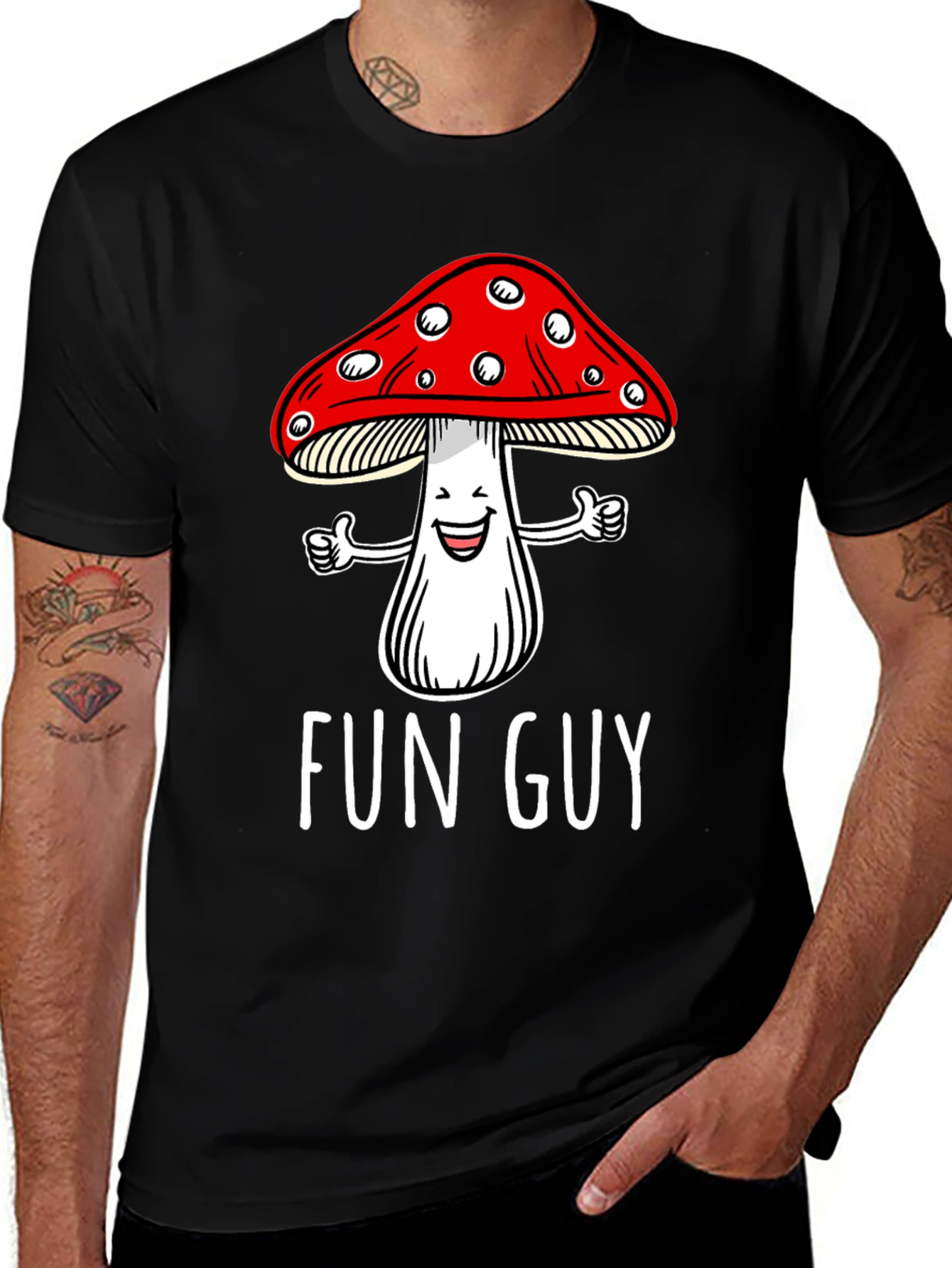 Variant 16 of Fun Guy Mushroom Graphic T-Shirt - Black