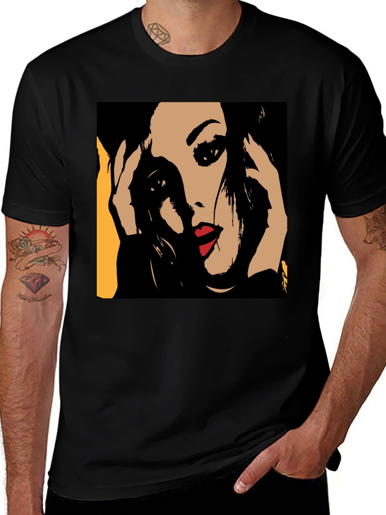 Variant 12 of Pop Art Woman Graphic Black T-Shirt