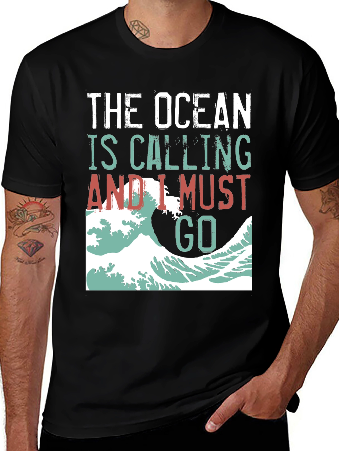 Variant 15 of Ocean Calling Graphic Tee - Black Cotton T-Shirt