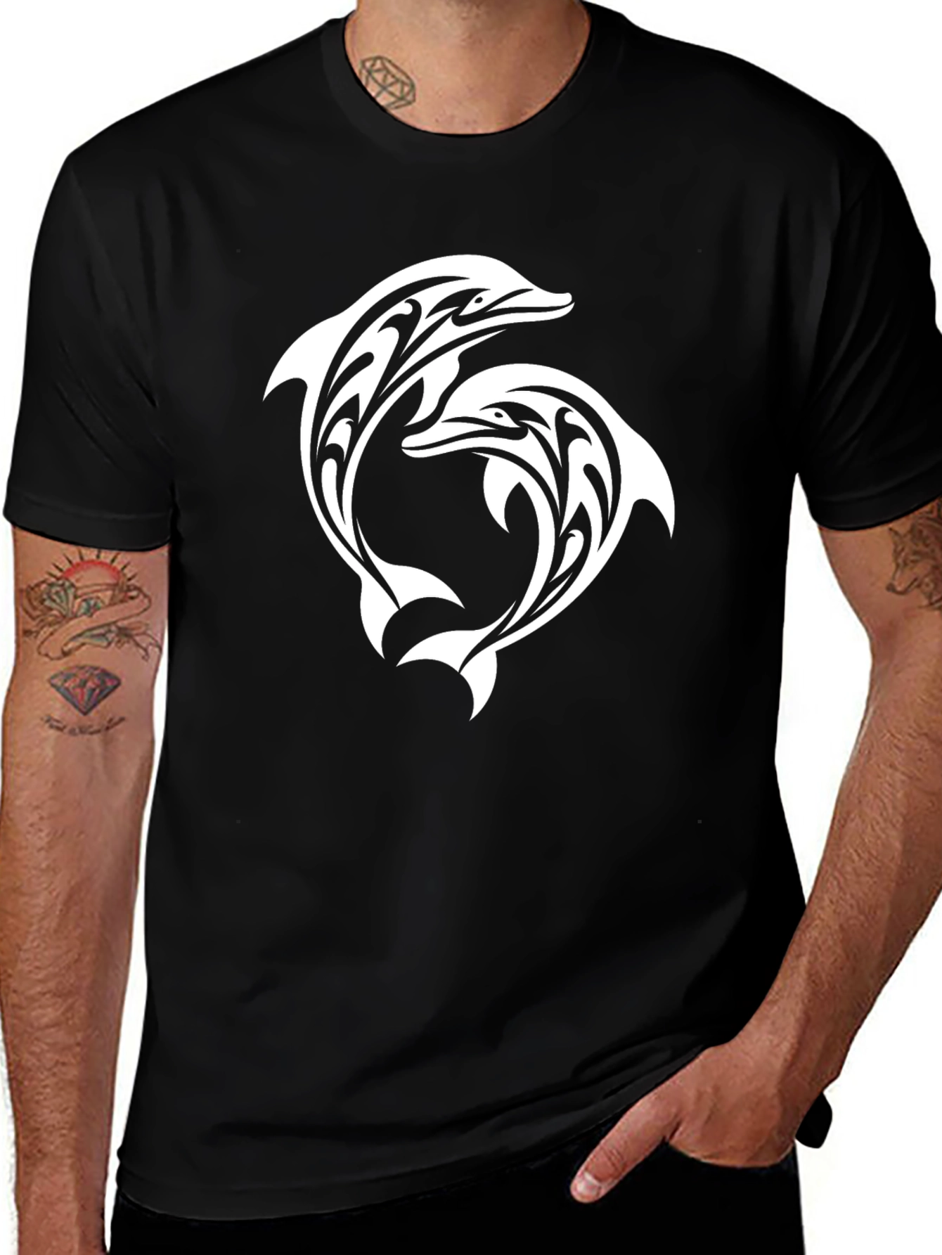 Variant 8 of Tribal Dolphin Graphic Black T-Shirt