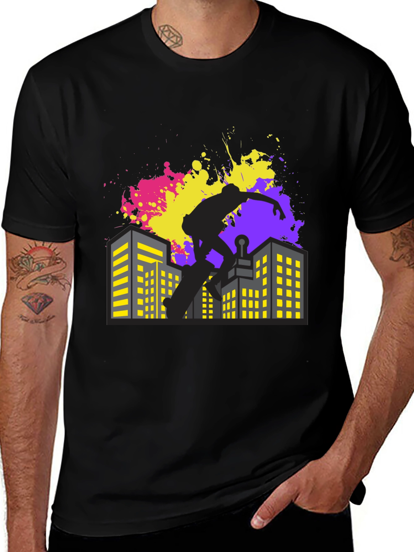 Variant 22 of Skateboarding Cityscape Graphic Tee