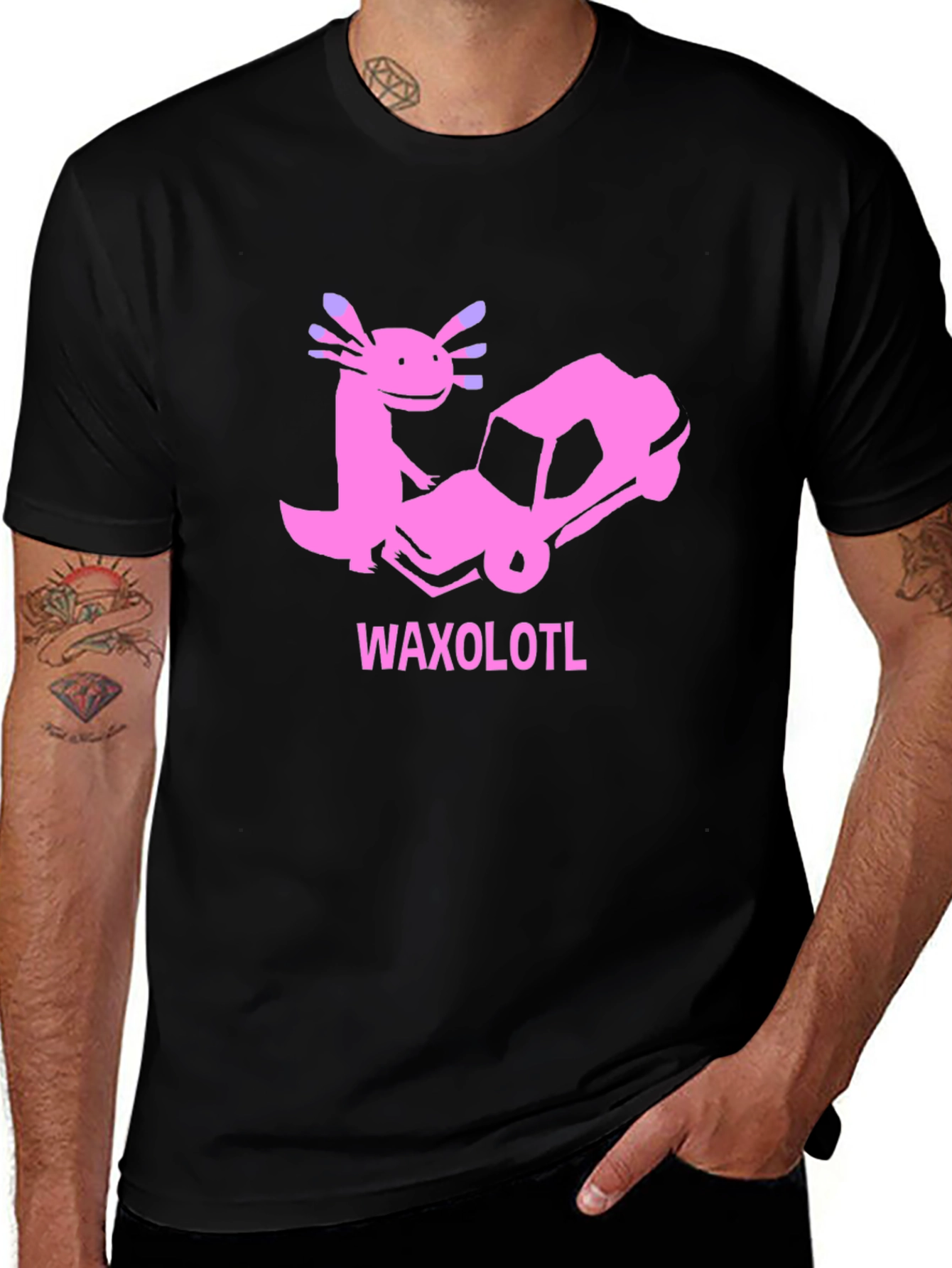 Variant 2 of Axolotl Car T-Shirt: Funny Pink Cartoon Tee