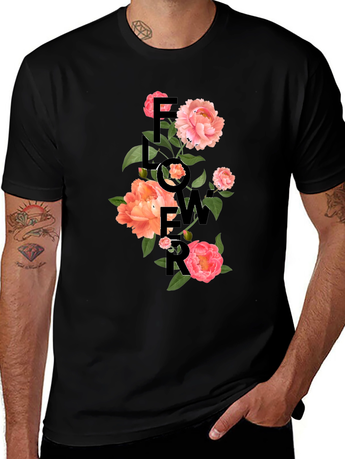 Variant 18 of Floral Print Black T-Shirt