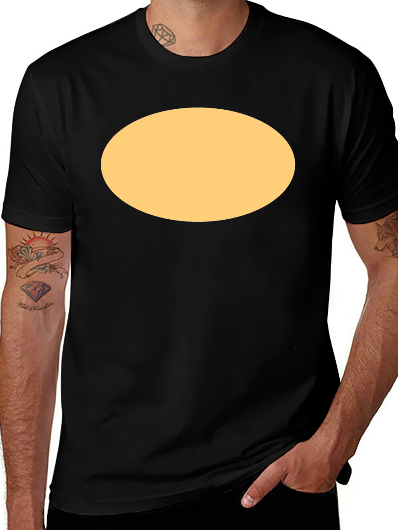 Variant 3 of Black Crew Neck T-Shirt with Custom Oval Print