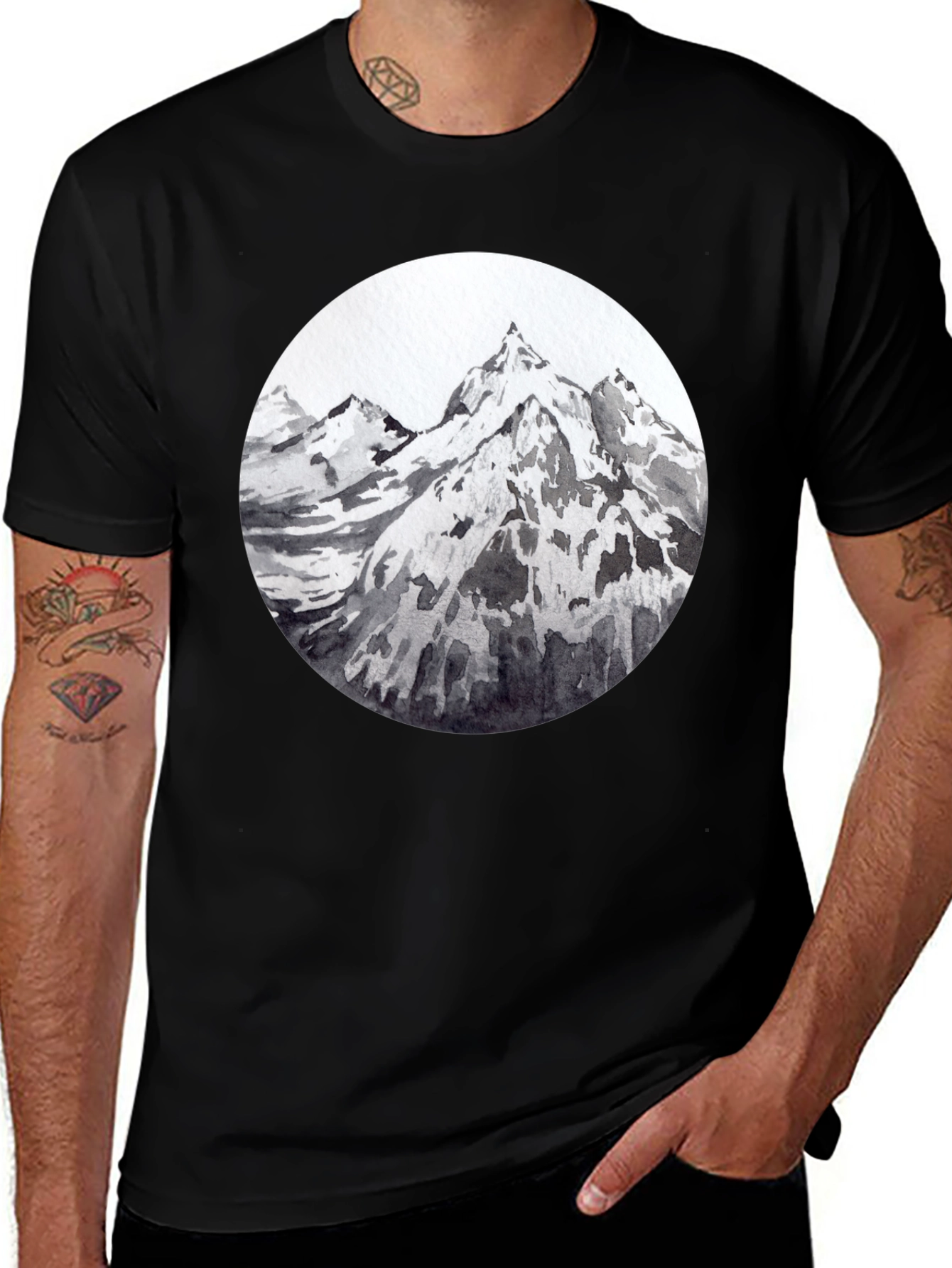 Variant 3 of Mountain Peaks Graphic Tee - Black Cotton T-Shirt