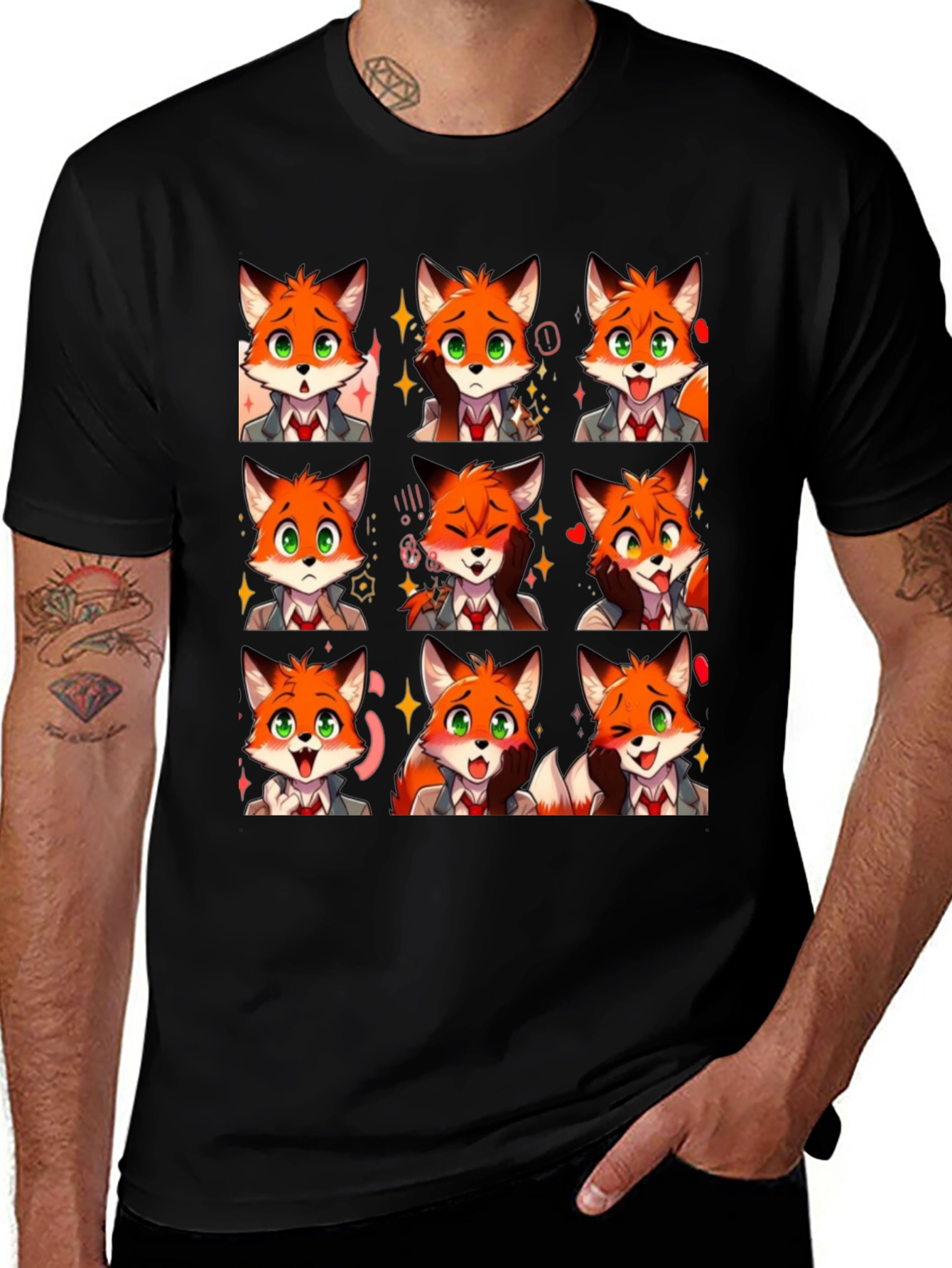 Variant 11 of Fox Emoji Graphic Tee - Black Cotton T-Shirt