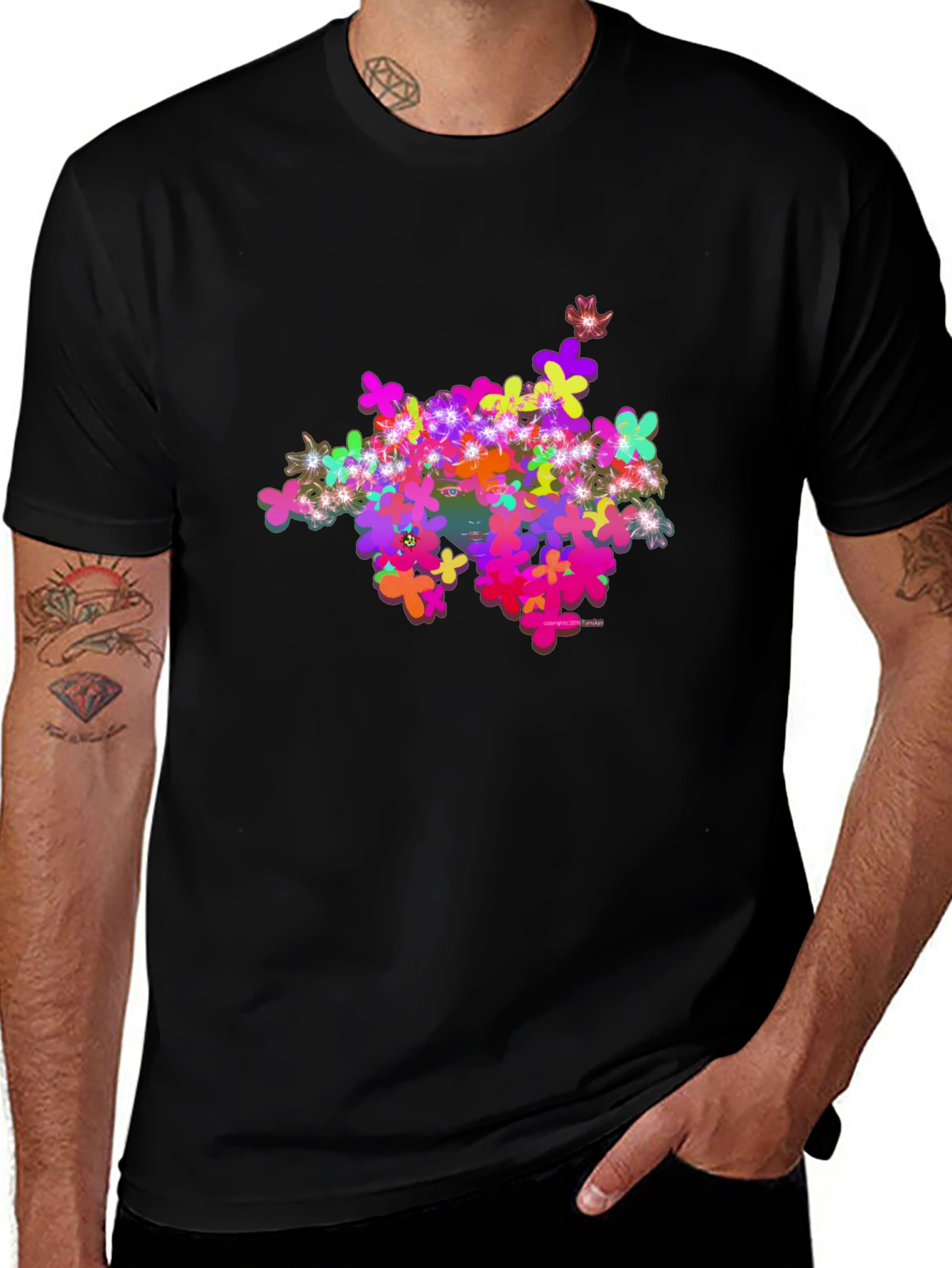 Variant 27 of Colorful Floral Graphic Black T-Shirt