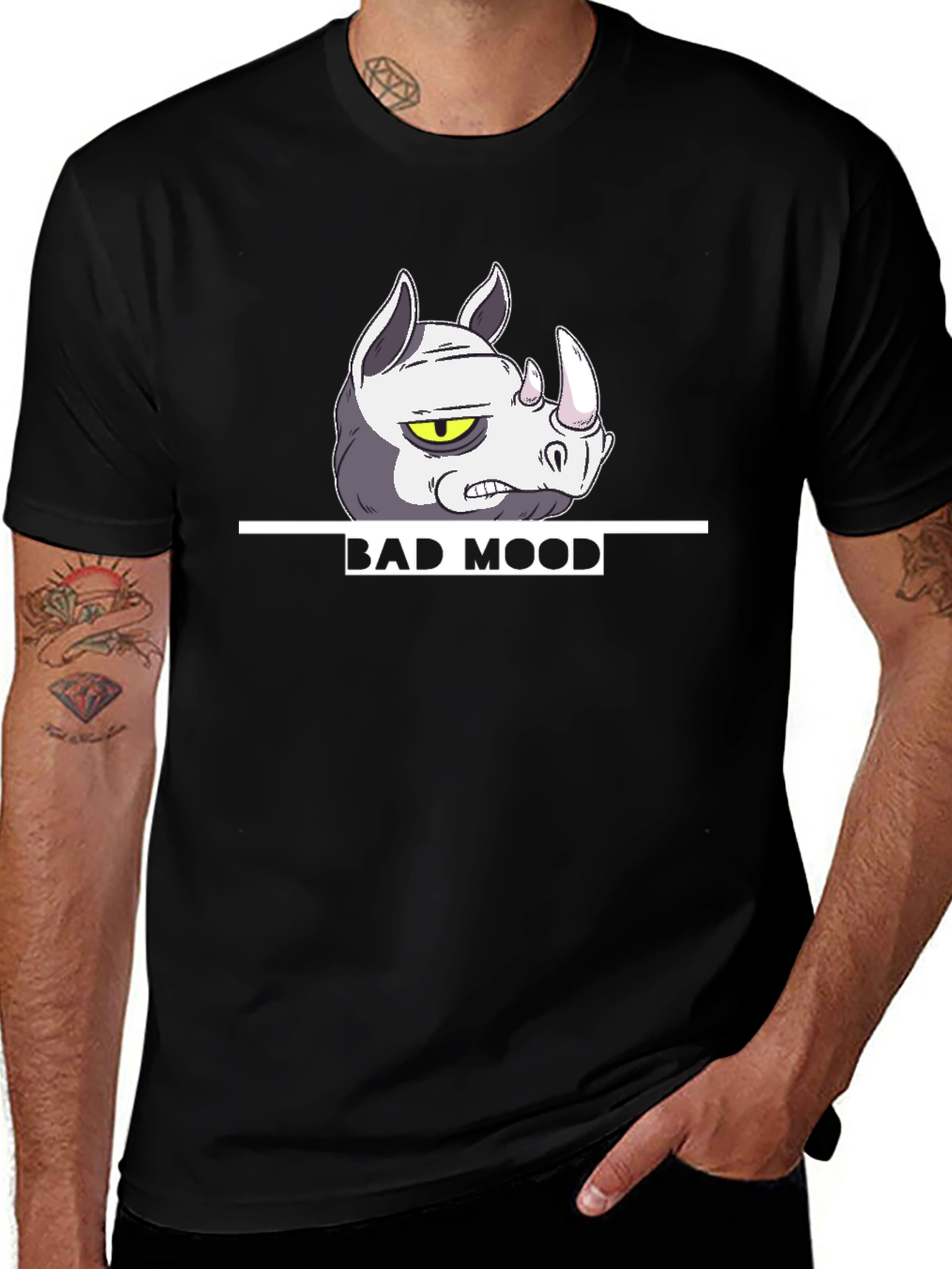 Variant 30 of Bad Mood Rhino Graphic T-Shirt - Black Casual Tee
