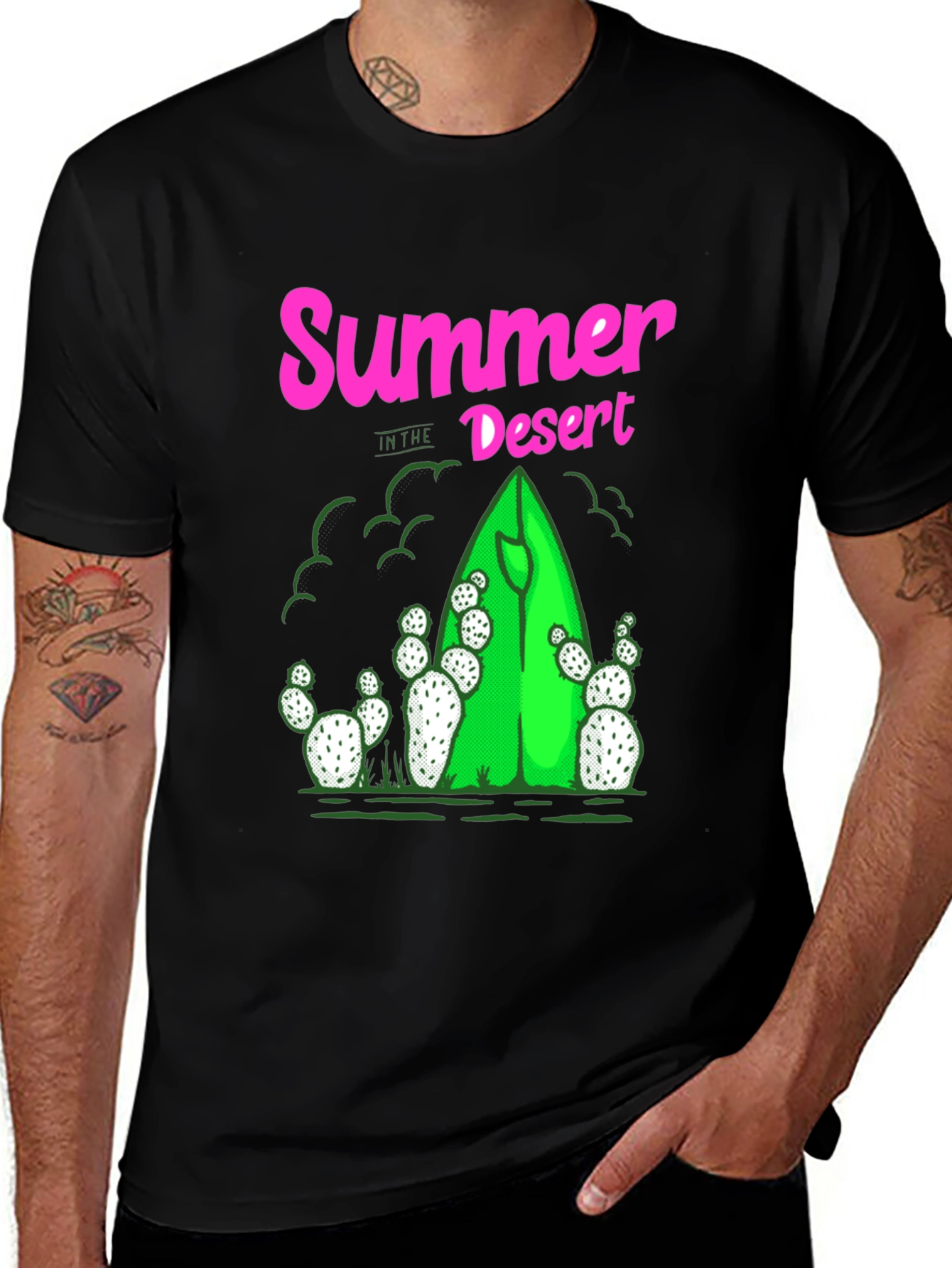 Variant 23 of Summer Desert Graphic Tee - Trendy Black T-Shirt