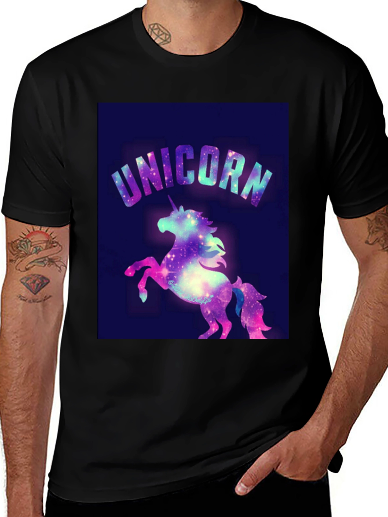 Variant 22 of Galaxy Unicorn Graphic Tee - Black Cotton Blend T-Shirt