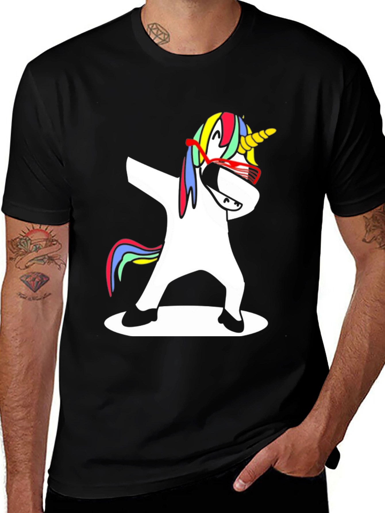 Variant 15 of Dabbing Unicorn Graphic T-Shirt - Black Cotton Tee