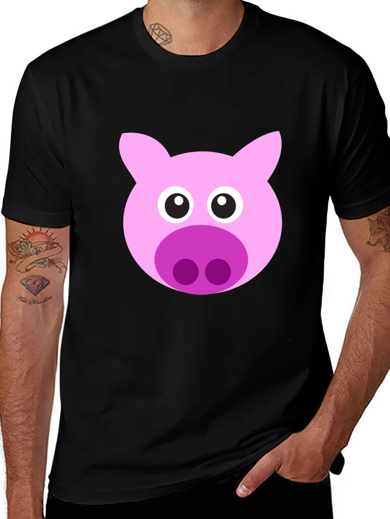 Variant 30 of Pig Face Graphic Print Black T-Shirt