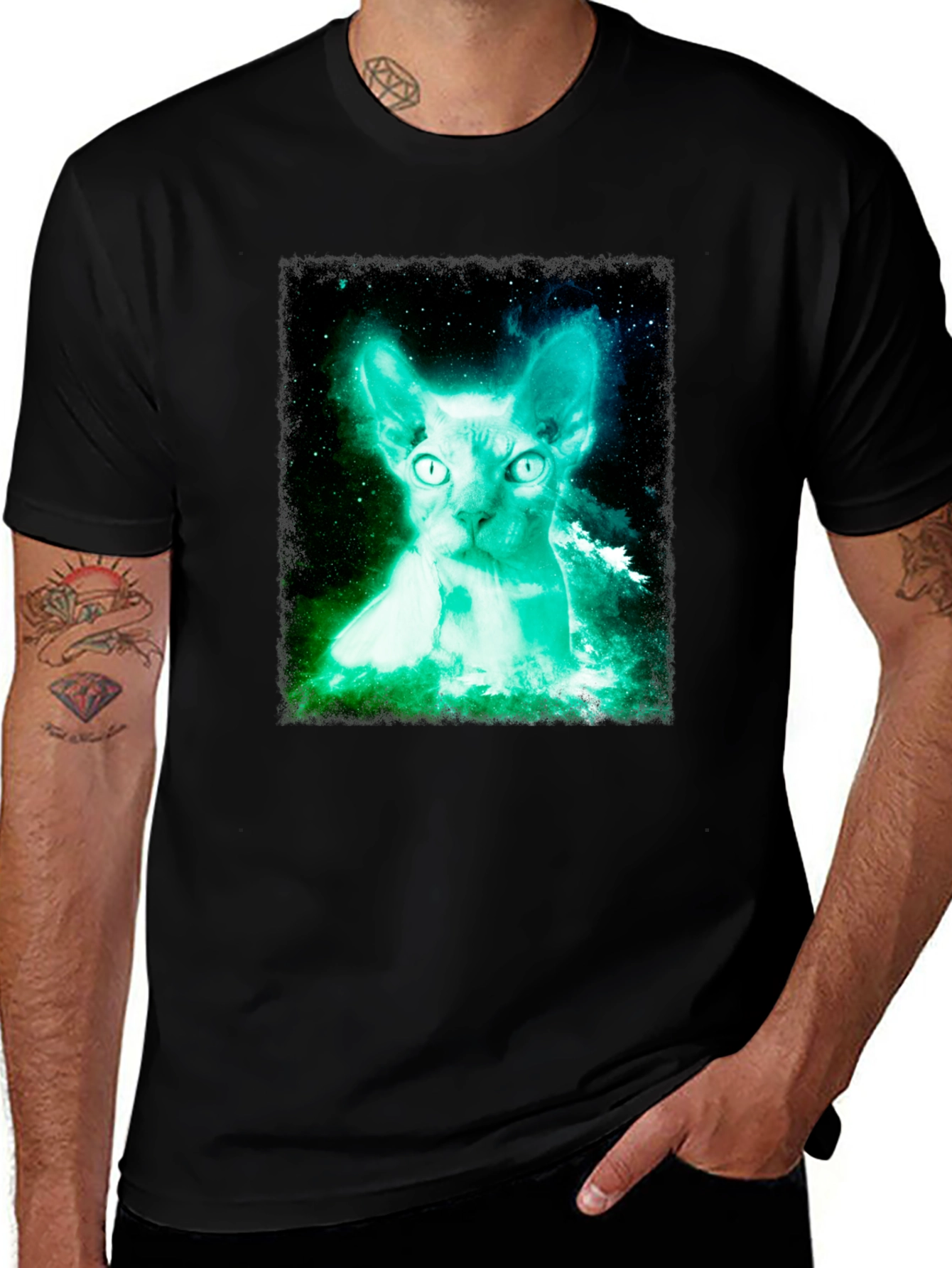Variant 10 of Galactic Sphynx Cat Graphic Tee - Black