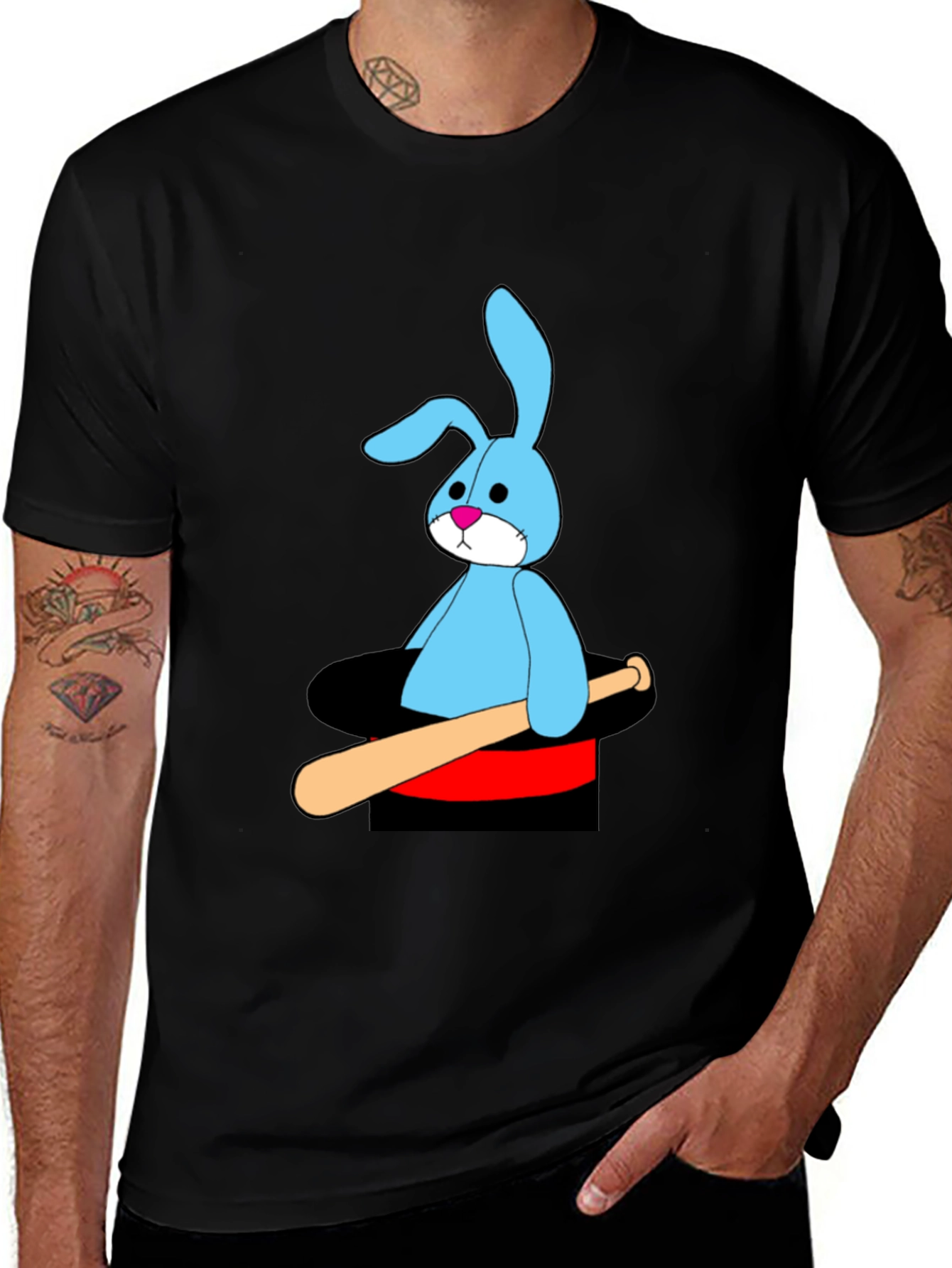 Variant 5 of Bunny in Hat Graphic Tee - Novelty Baseball Bat Design