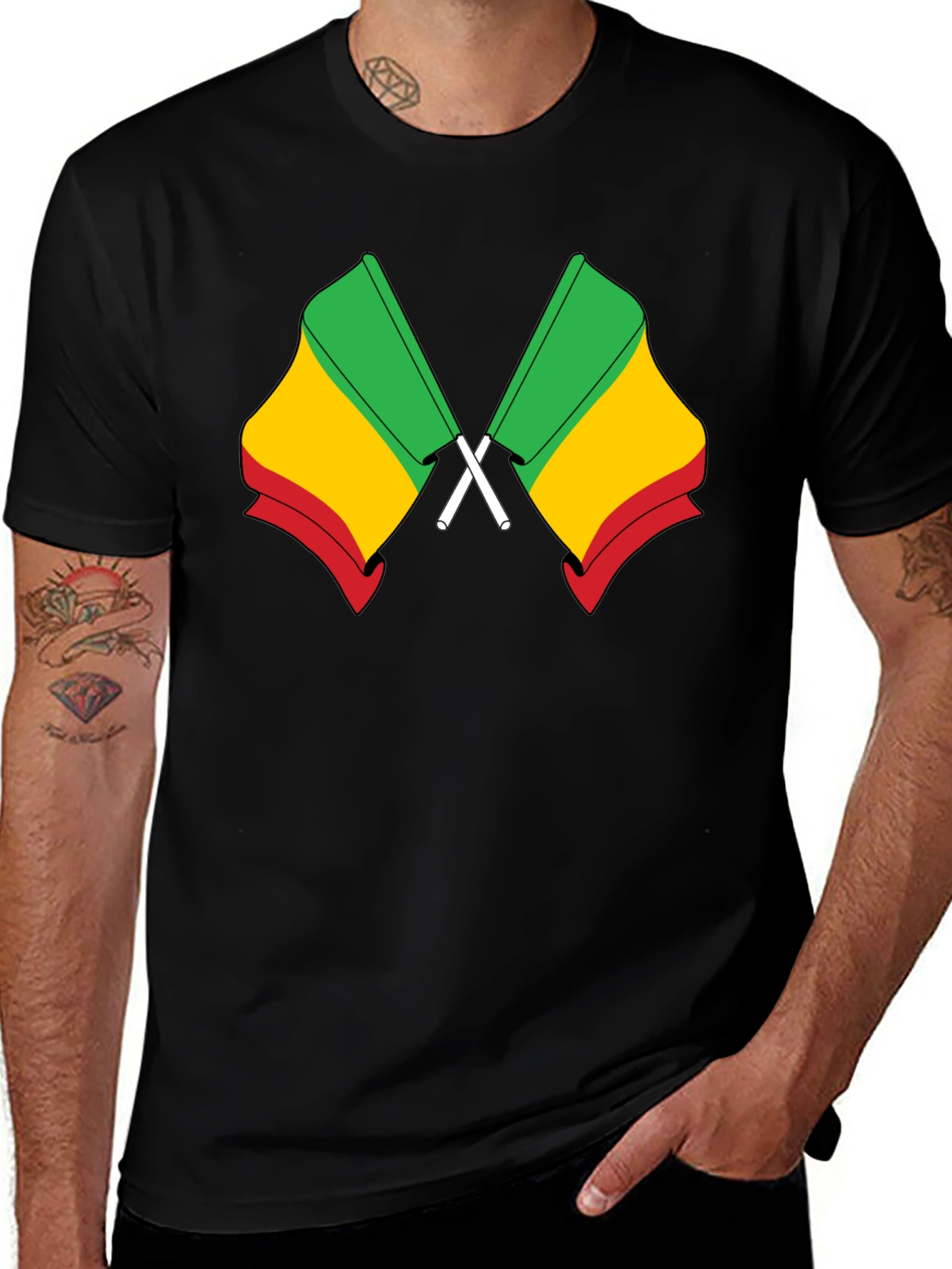 Variant 5 of Benin Flag T-Shirt - Black Cotton Tee