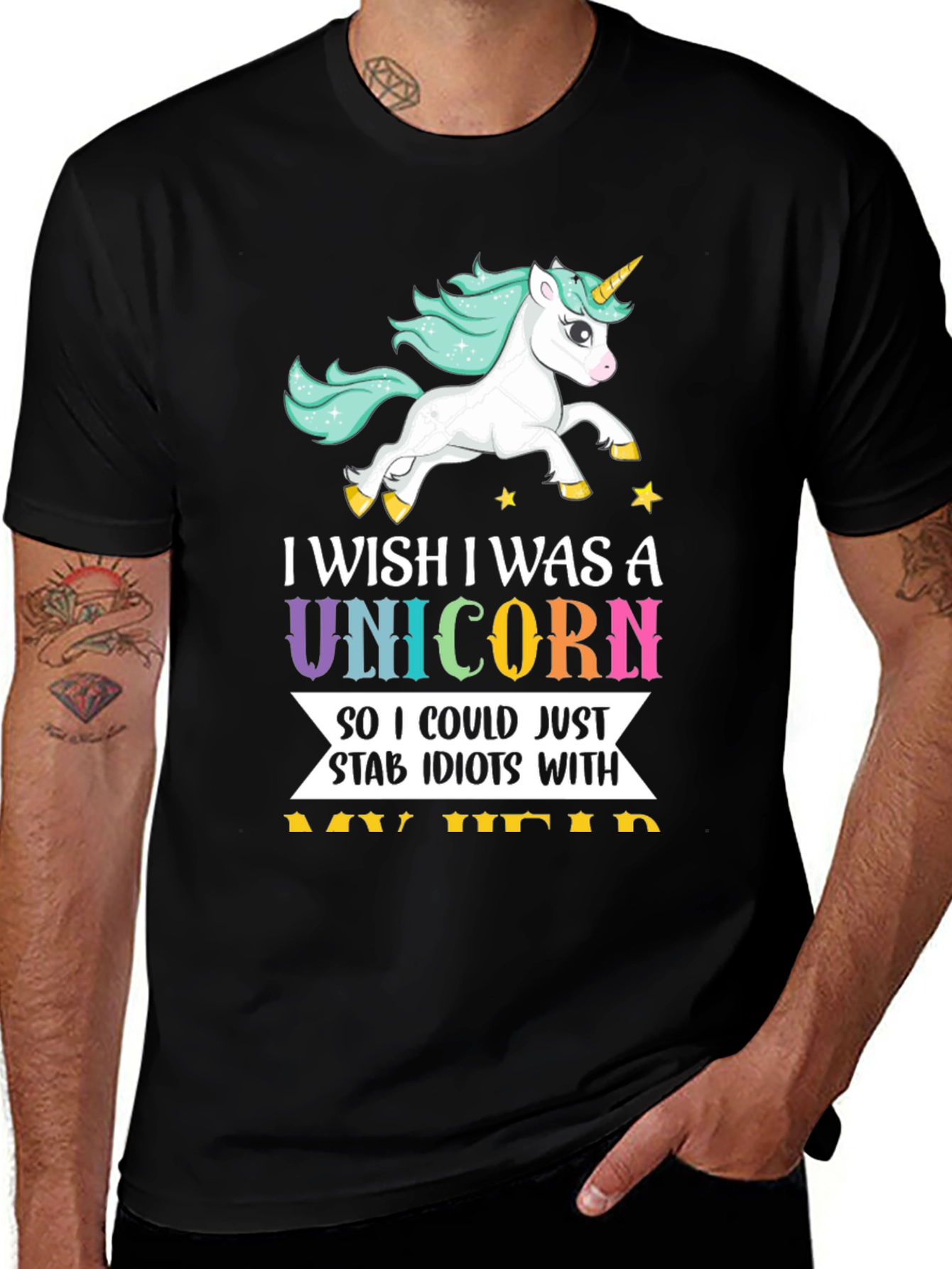 Variant 4 of Unicorn Humor T-Shirt Stab Idiots Tee