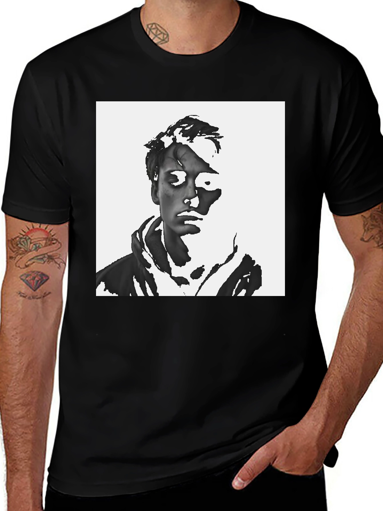 Variant 11 of Monochrome Portrait Graphic Tee - Black