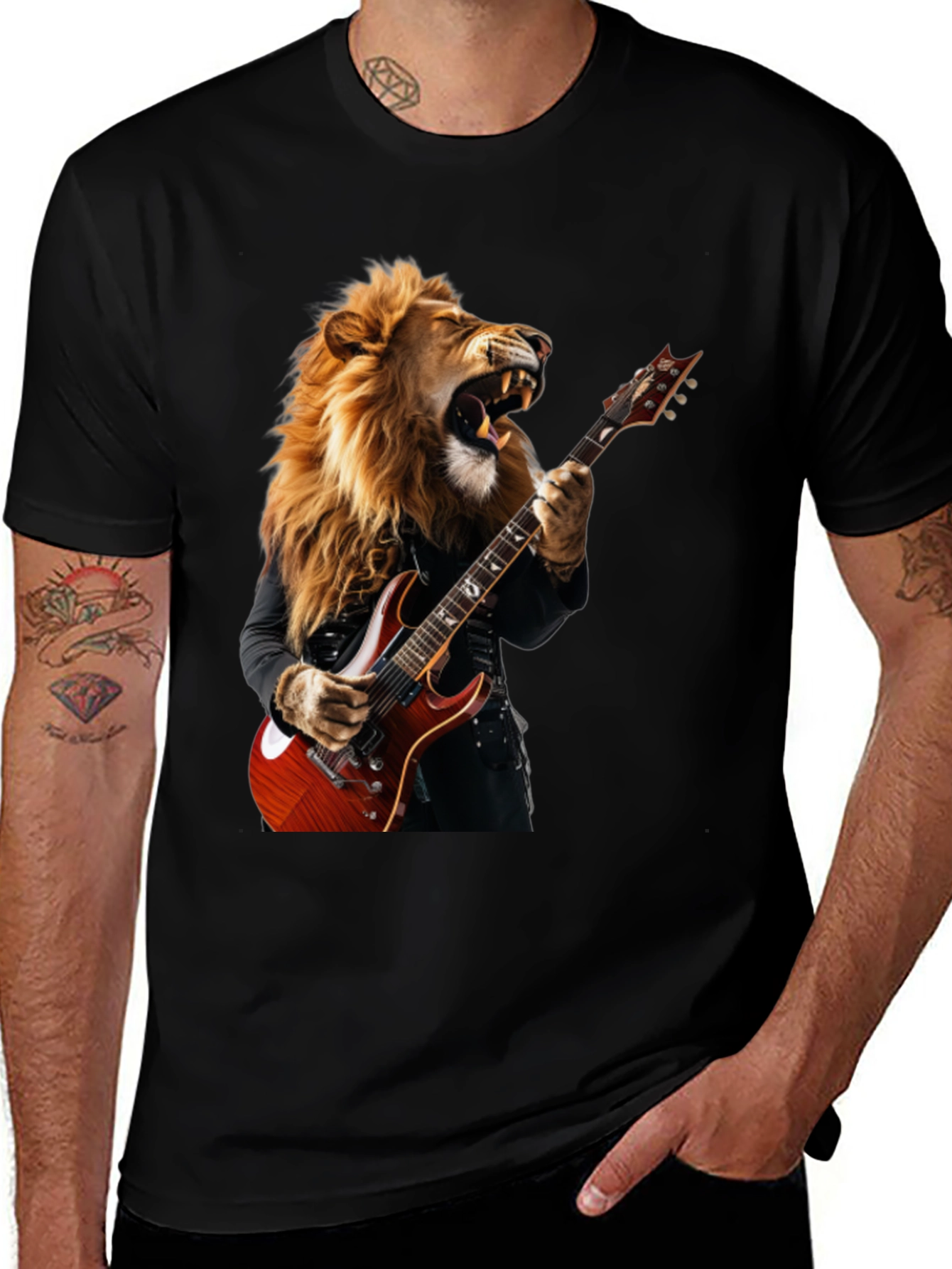 Variant 7 of Lion Guitarist Graphic Tee - Rock Star Style T-Shirt