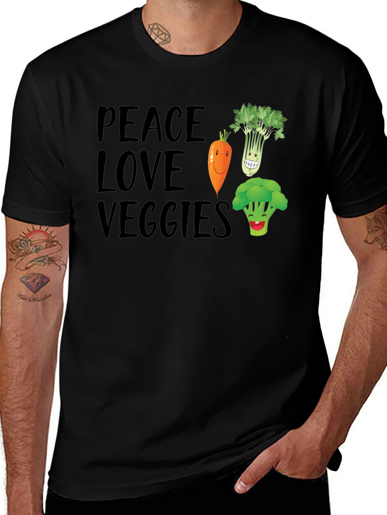 Variant 6 of Peace Love Veggies Black Graphic T-Shirt
