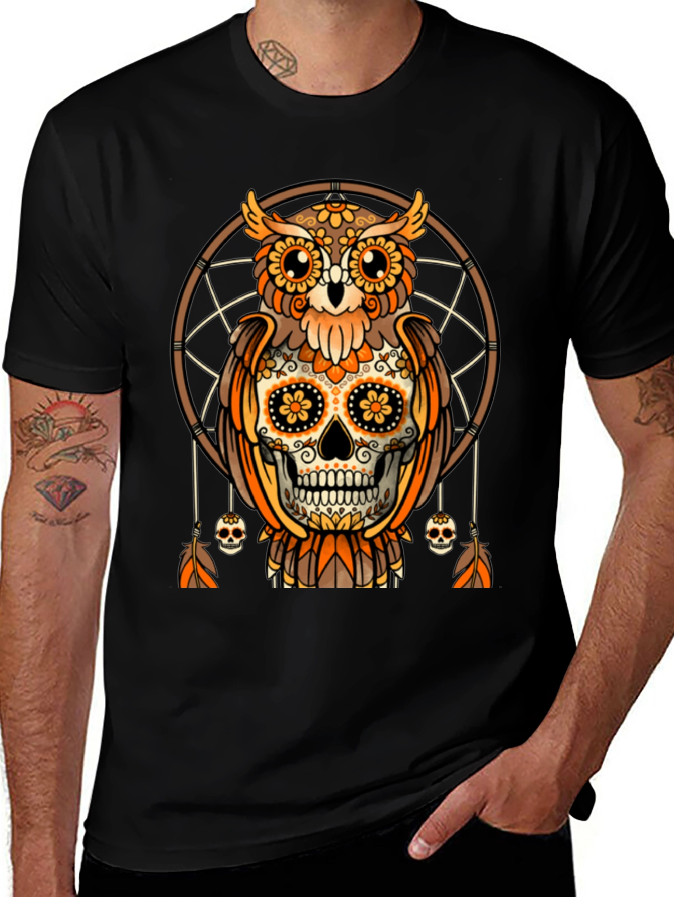 Variant 8 of Sugar Skull Owl Dreamcatcher Graphic Tee