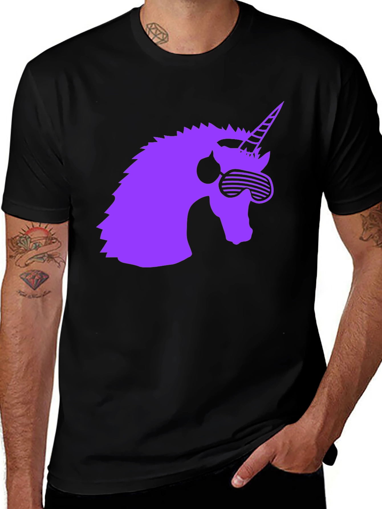 Variant 23 of Unicorn Sunglasses T-Shirt - Men's Black Tee