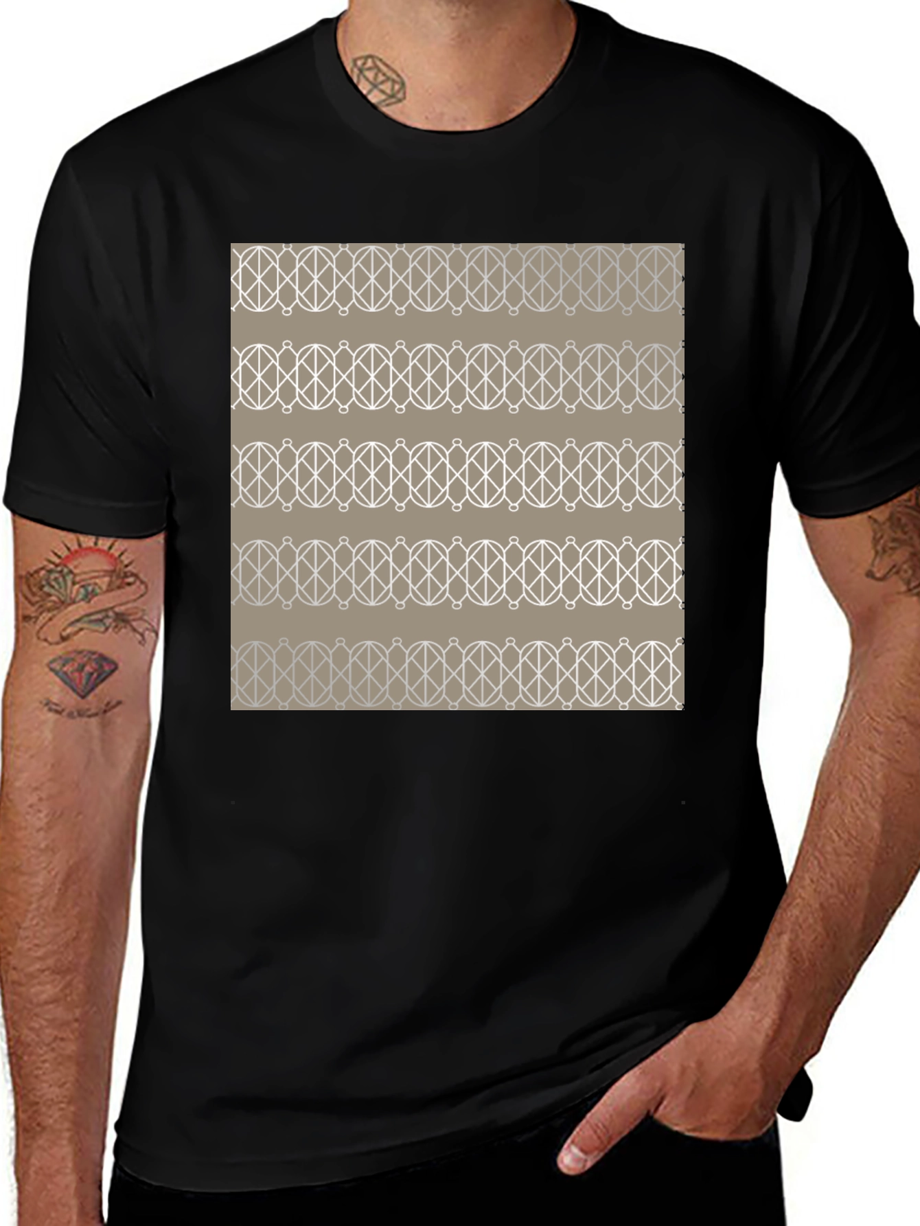 Variant 10 of Geometric Pattern Graphic Tee - Stylish Men's Black T-Shirt