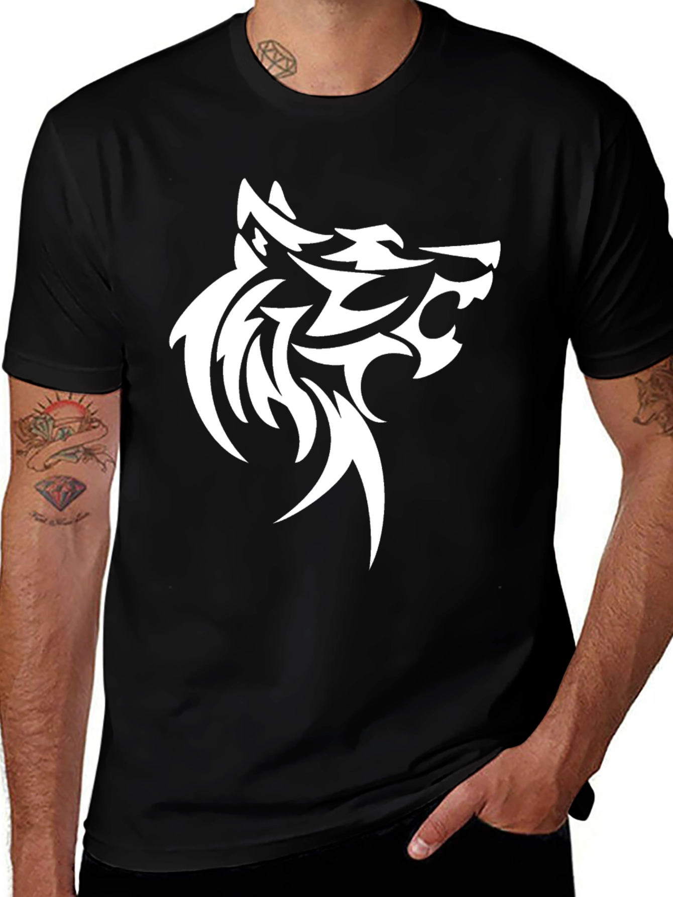 Variant 13 of Wolf Graphic Tee - Bold Tribal Design