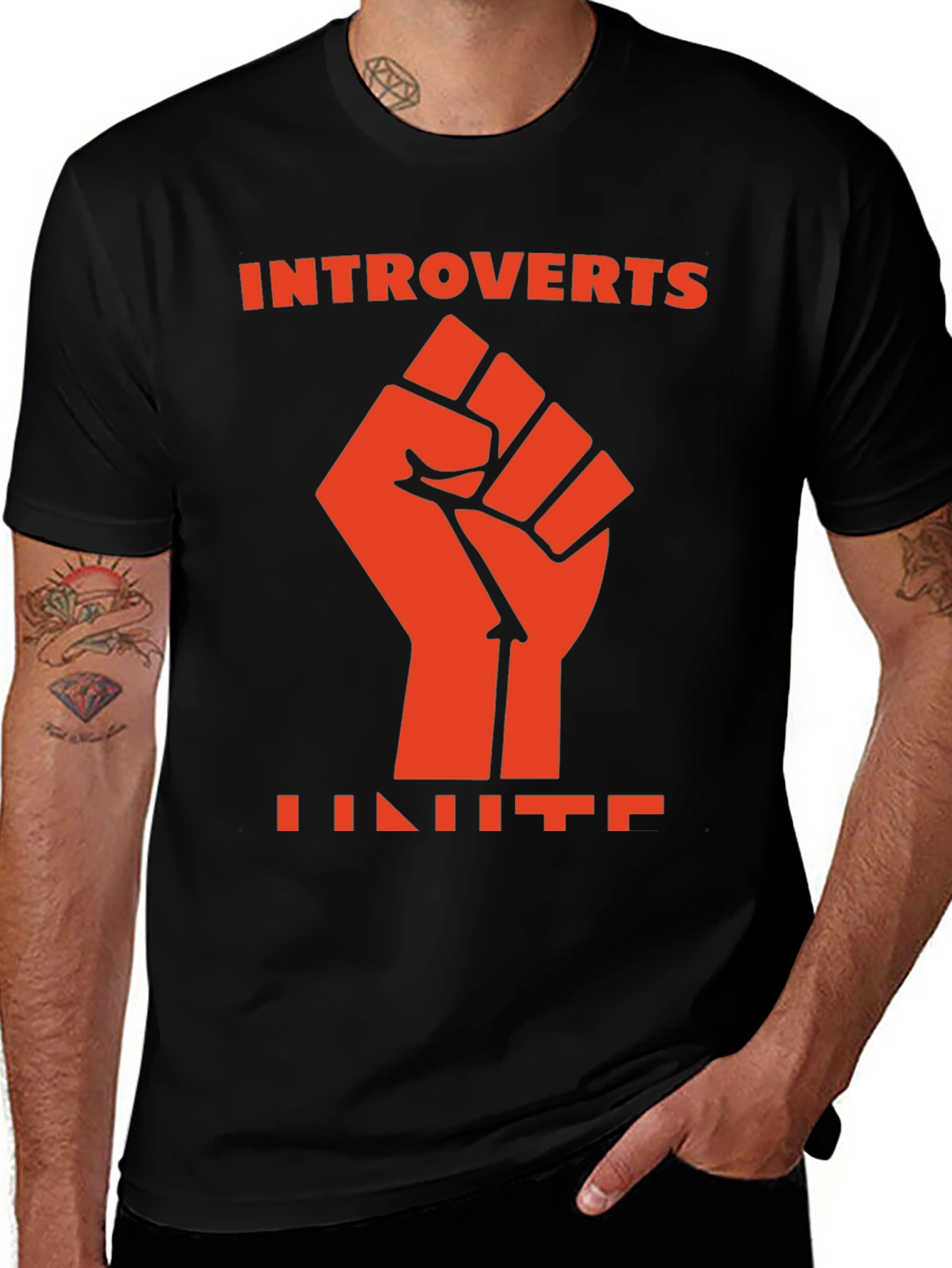 Variant 24 of Introverts Unite Fist Graphic Tee - Black Cotton