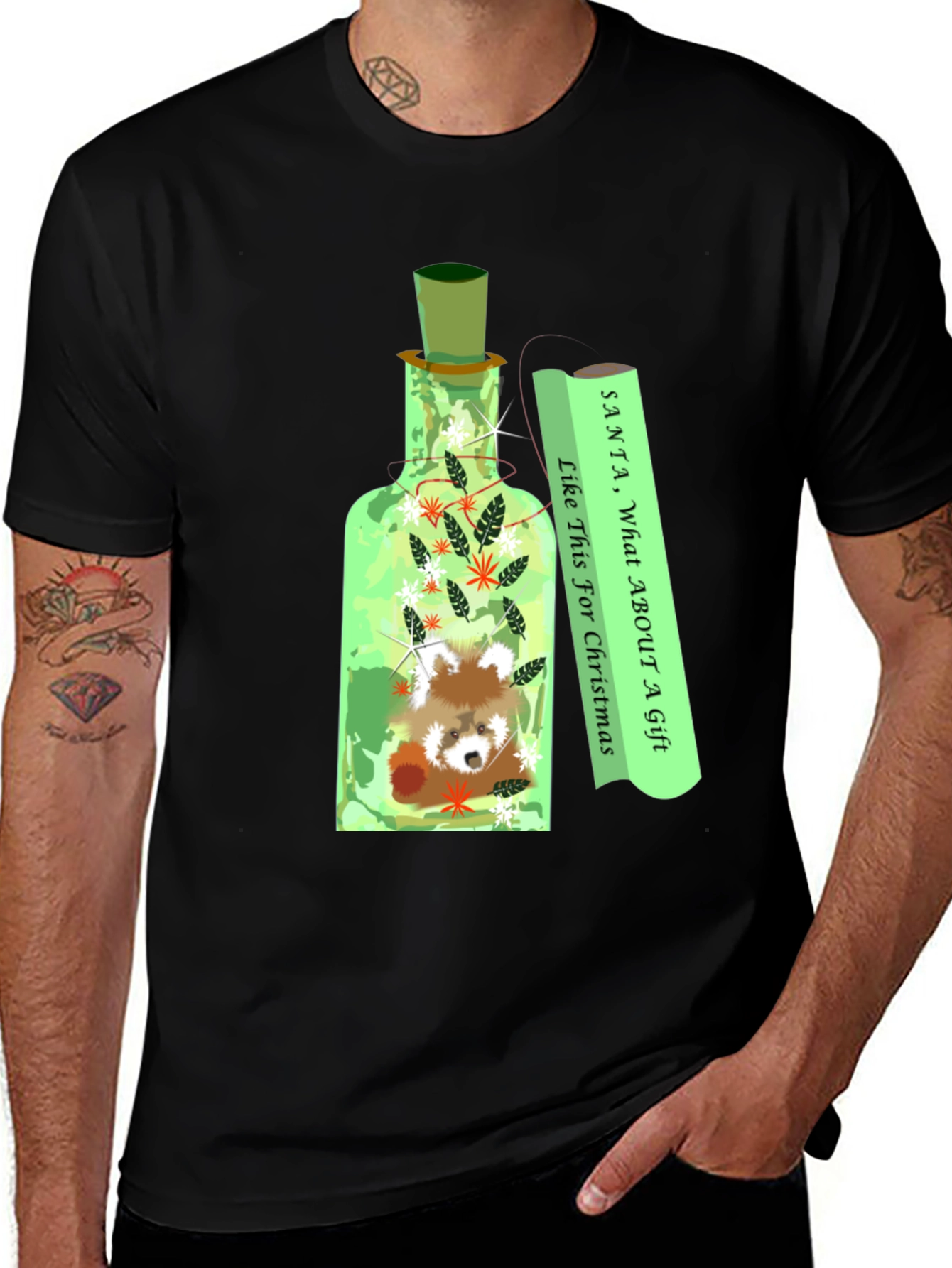 Black Red Panda Christmas Gift T-Shirt main image