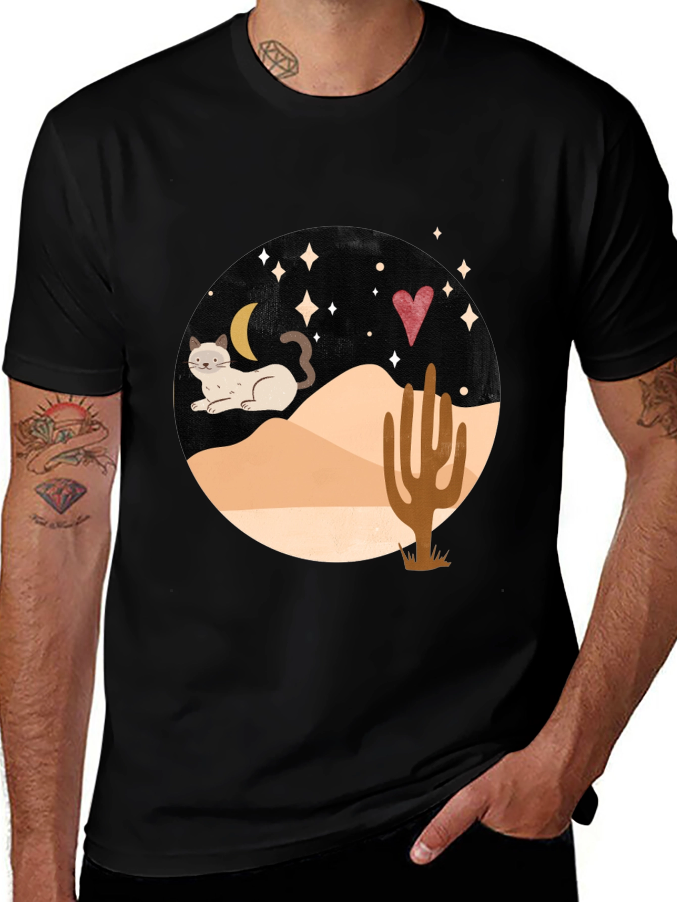 Variant 21 of Desert Cat Graphic Tee - Black