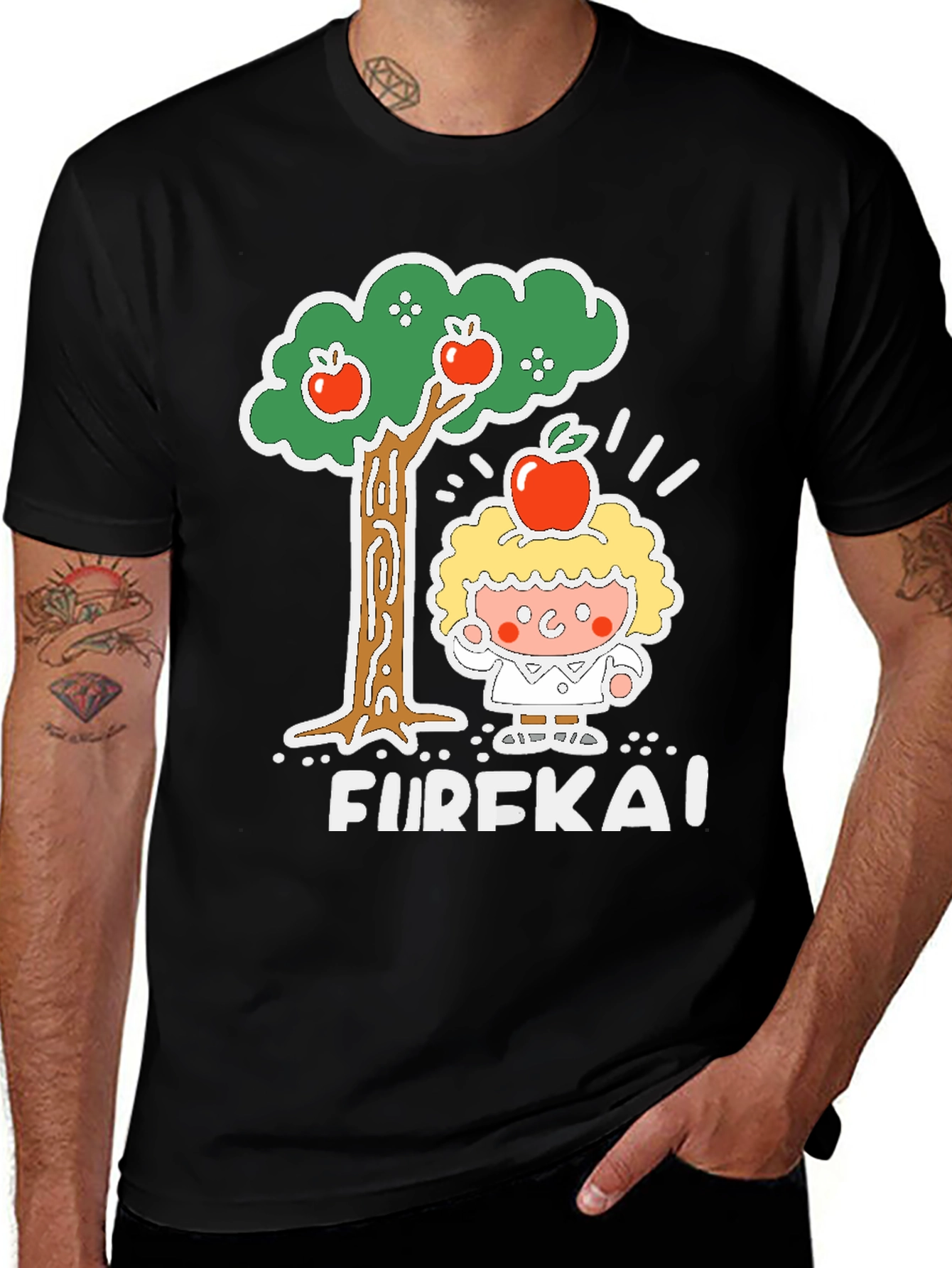 Variant 15 of Eureka Apple Cartoon Graphic Black T-Shirt