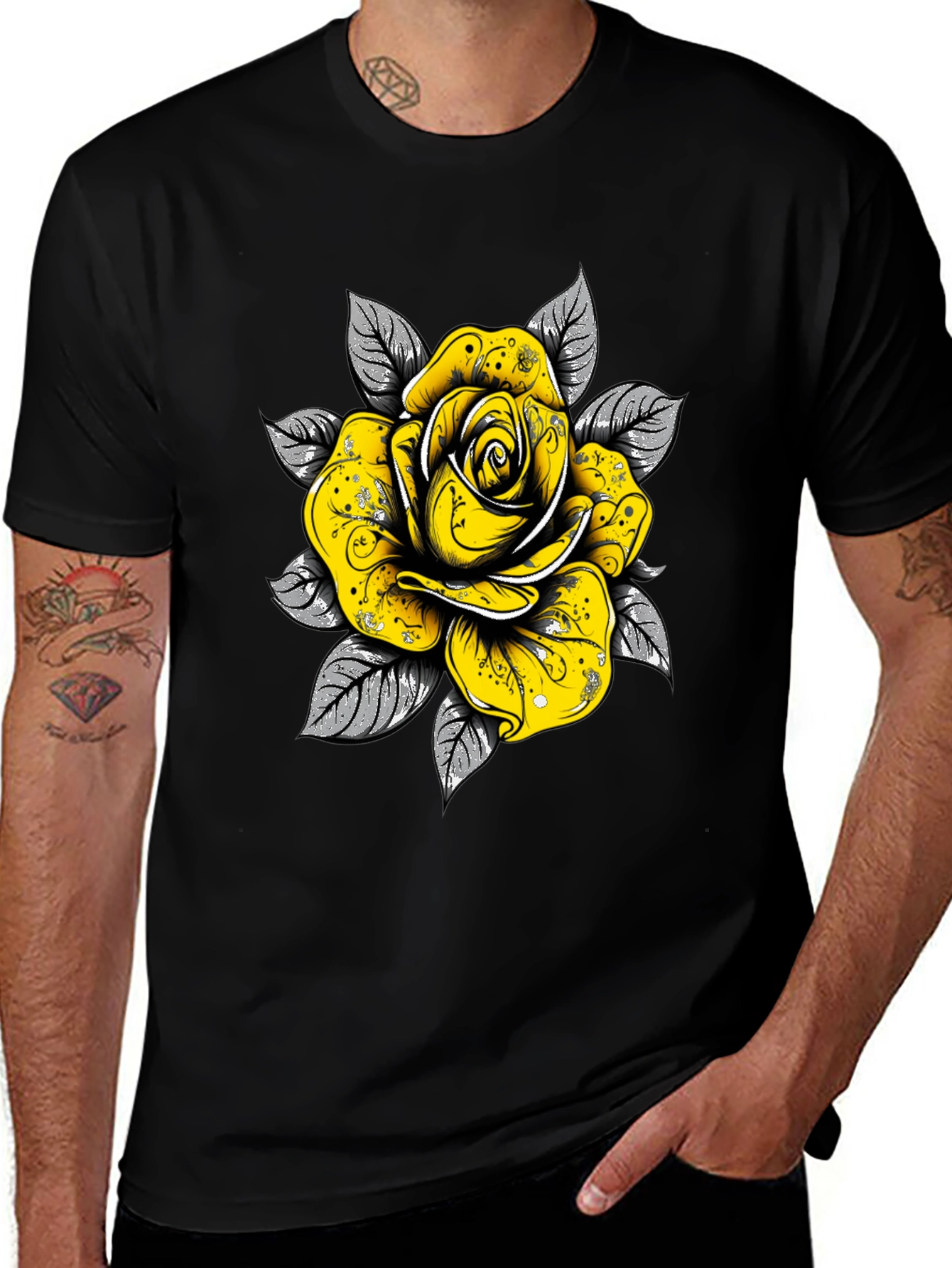 Variant 2 of Rose Graphic Tee - Sleek Black Cotton T-Shirt