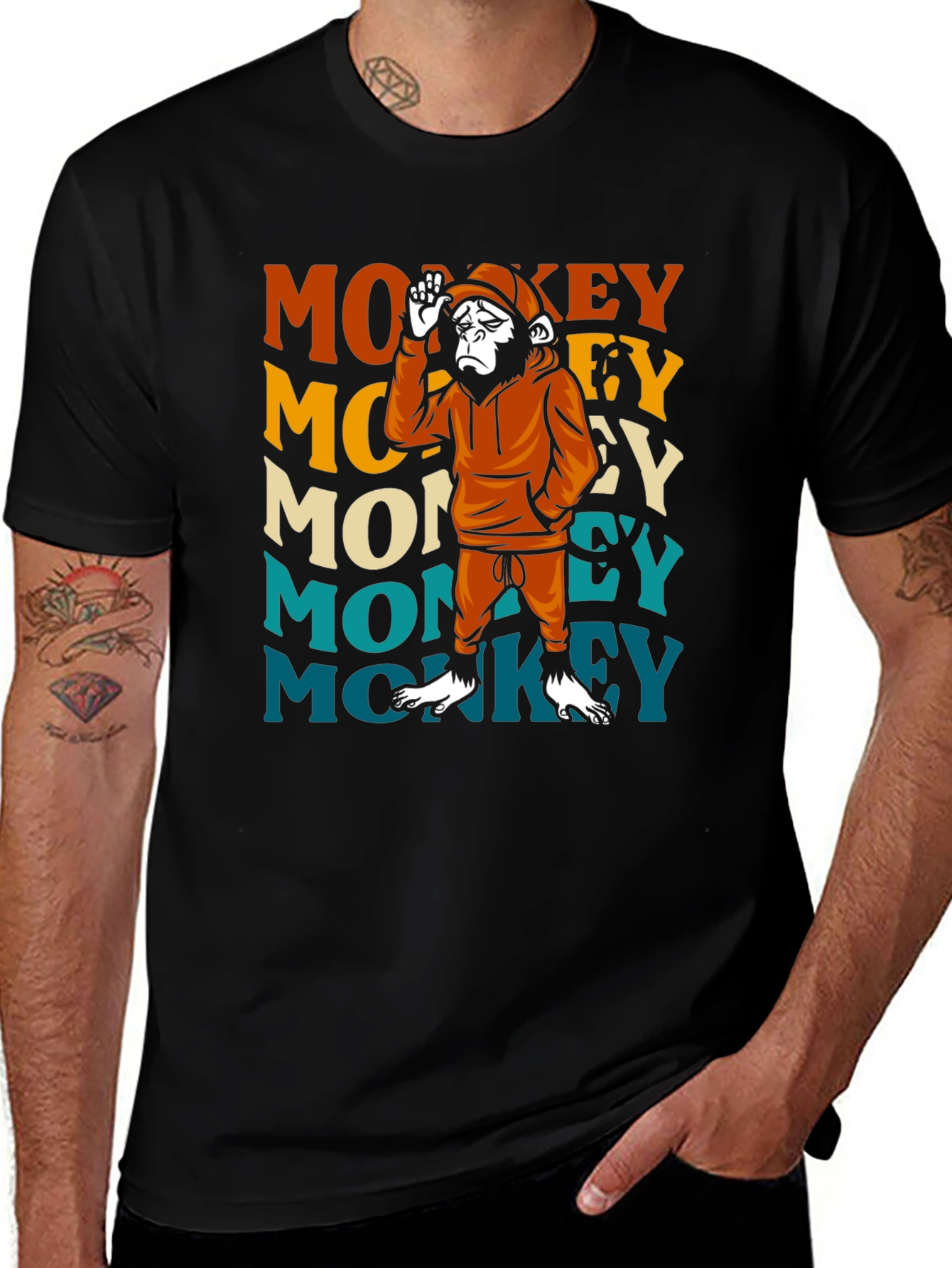 Black Retro Monkey Graphic T-Shirt main image