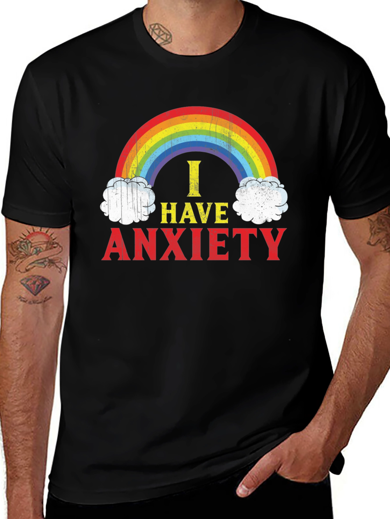 Variant 7 of Rainbow Anxiety Tee - Black Graphic T-Shirt