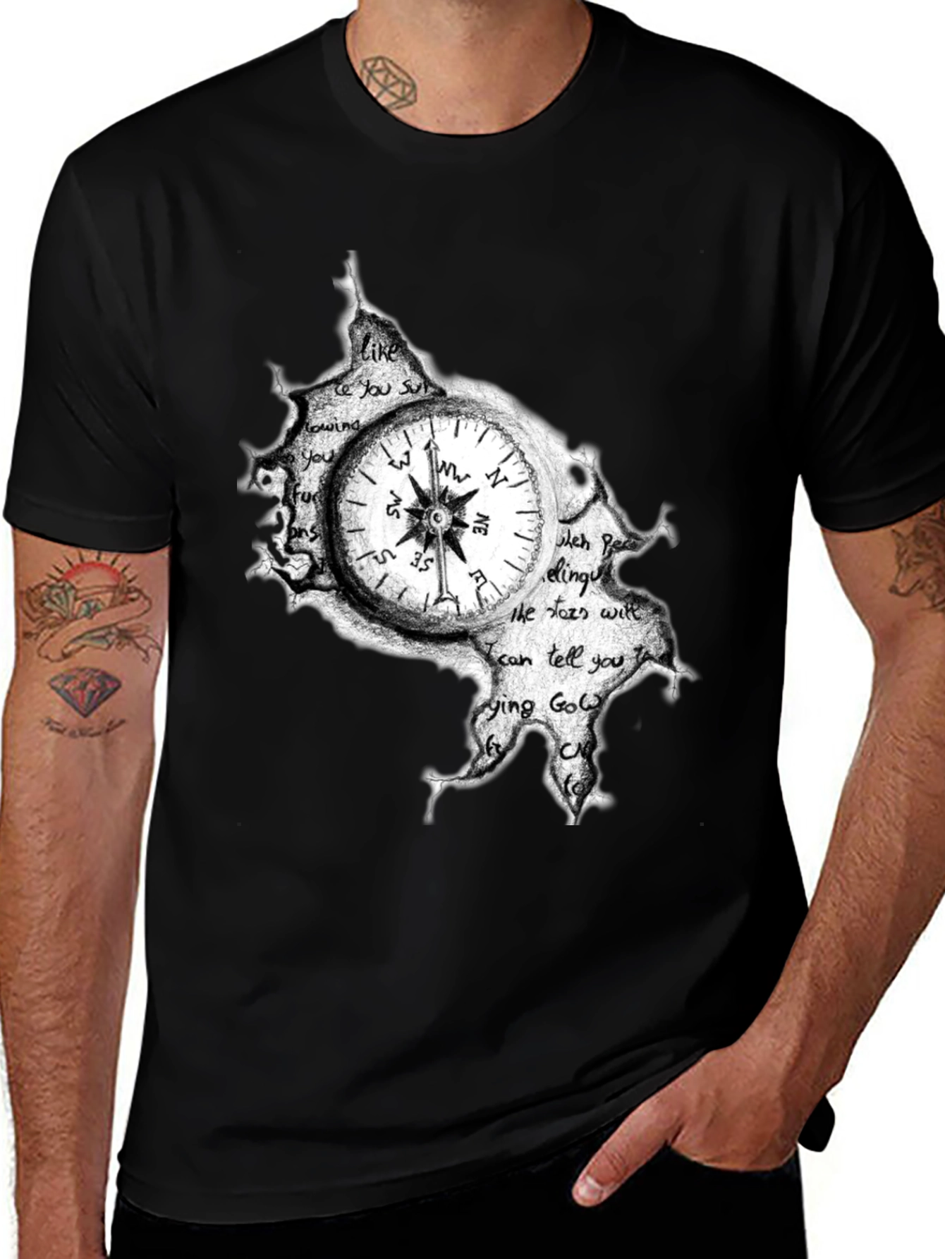 Variant 9 of Compass Graphic Print Men's Black T-Shirt