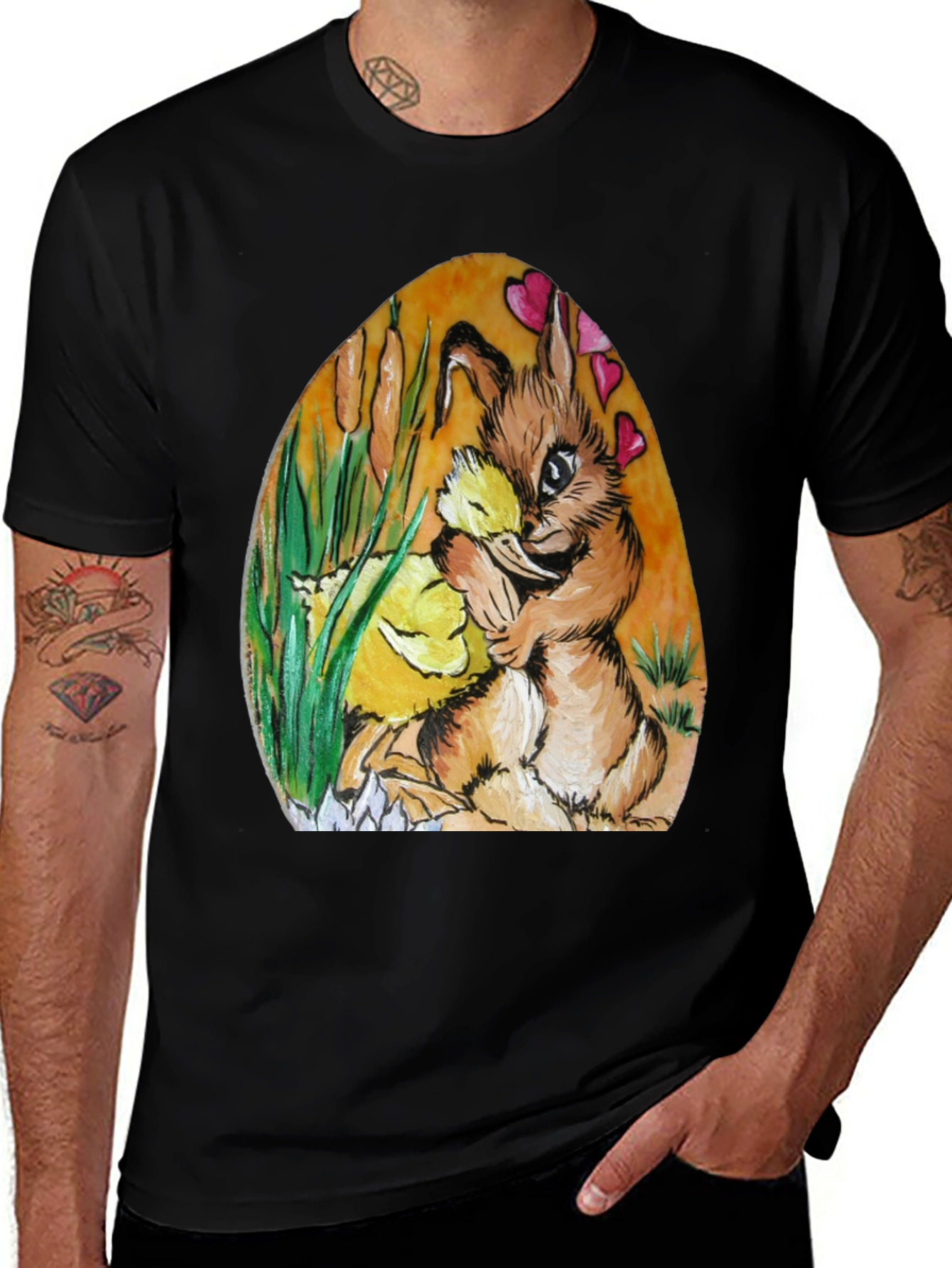 Variant 23 of Rabbit & Chick T-Shirt: Cute Animal Hug Design