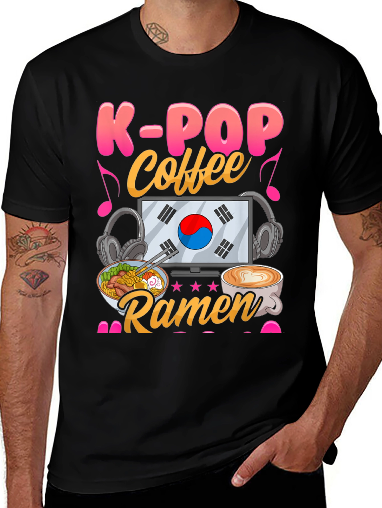 K-Pop Coffee Ramen T-Shirt - Korean Food Music Tee