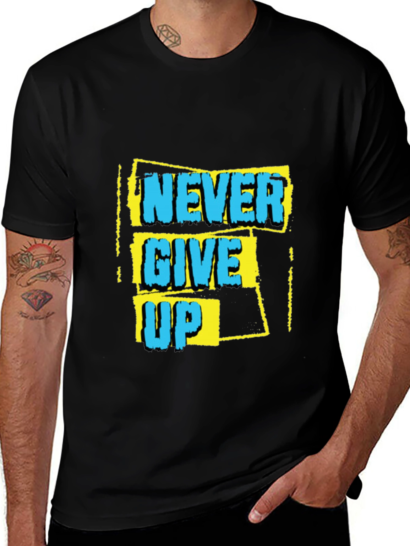 Variant 9 of Never Give Up Graphic Print Black T-Shirt