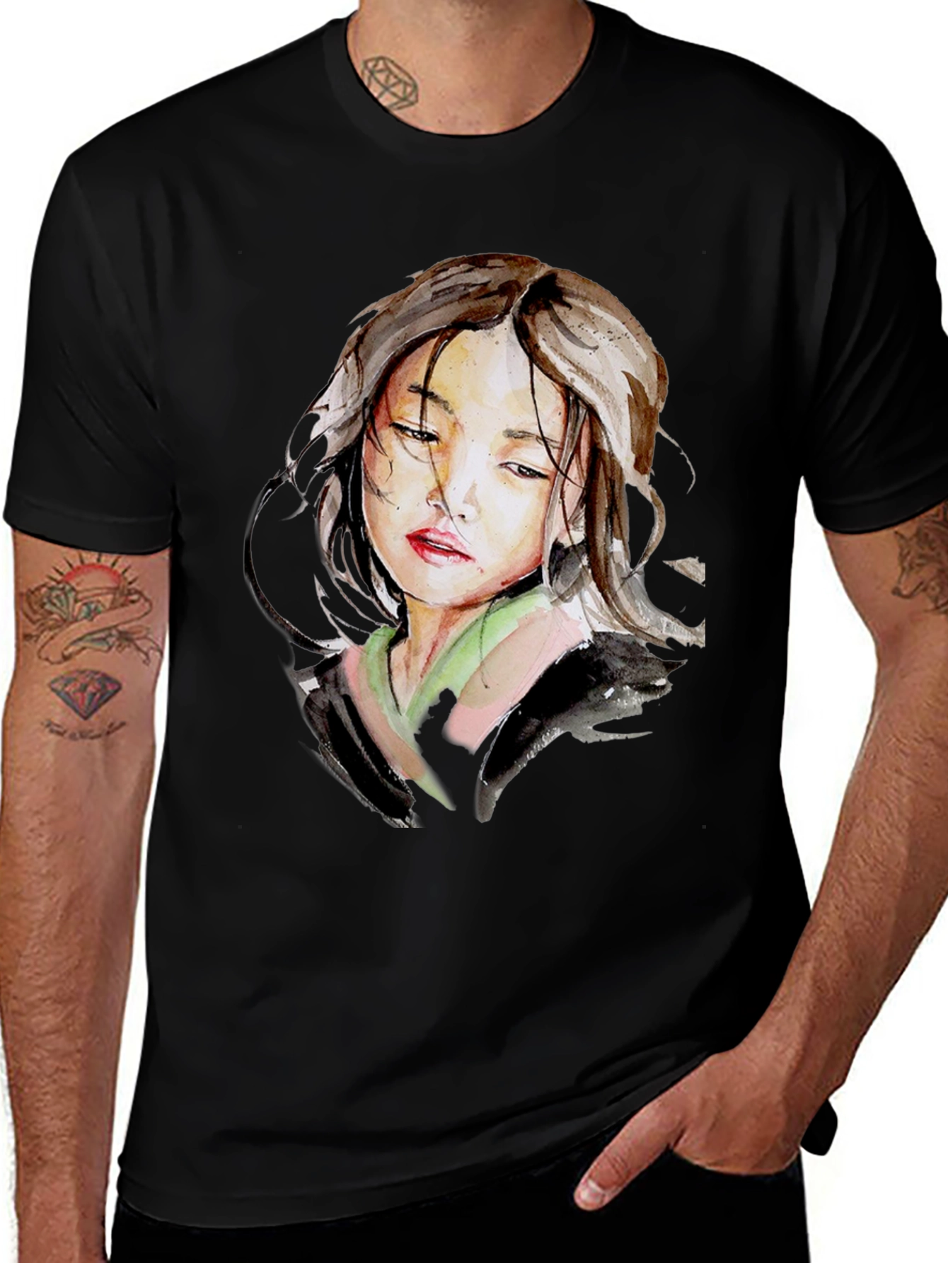 Variant 27 of Watercolor Woman Graphic Black T-Shirt