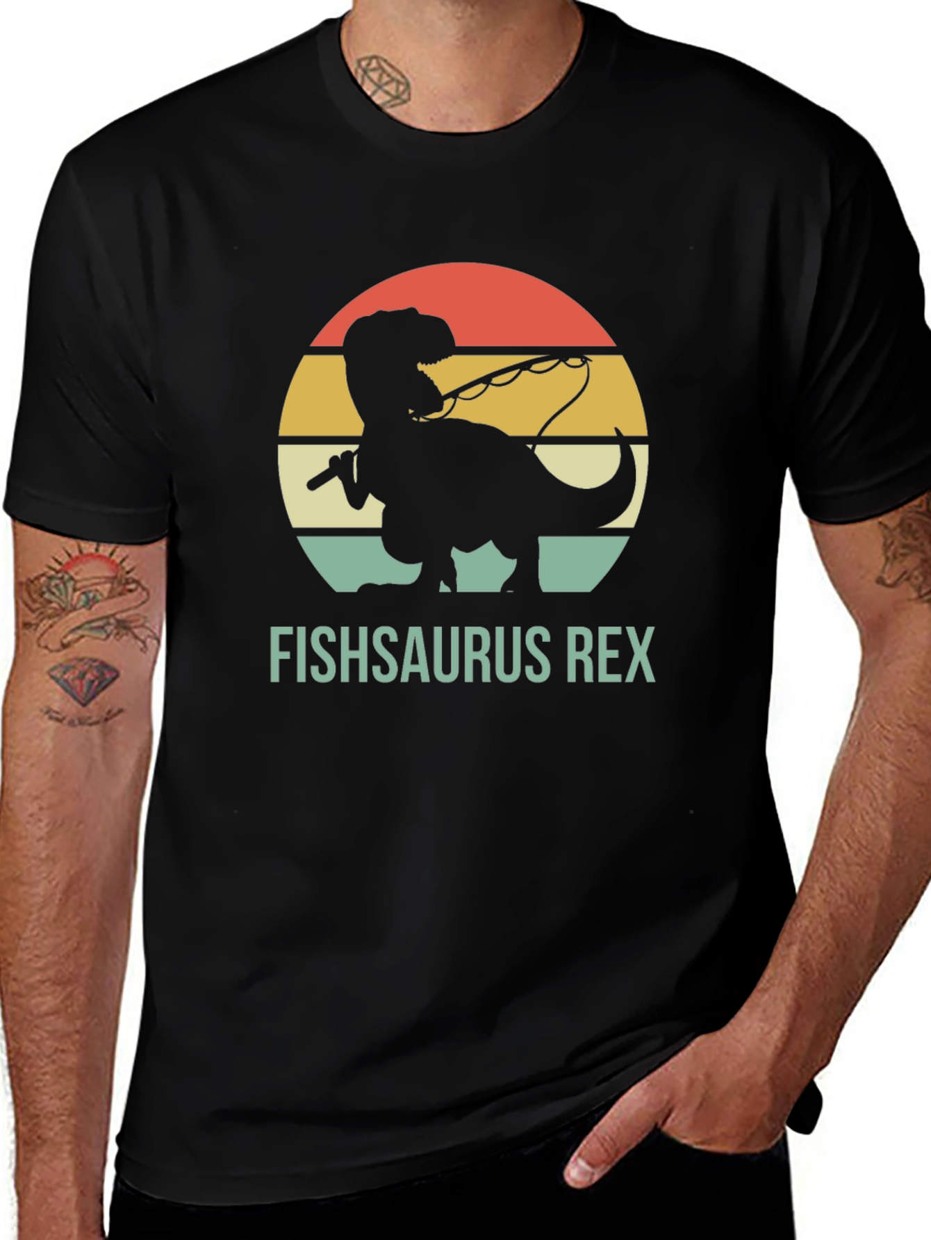 Variant 21 of Fishsaurus Rex Graphic T-Shirt - Fishing Dinosaur Tee