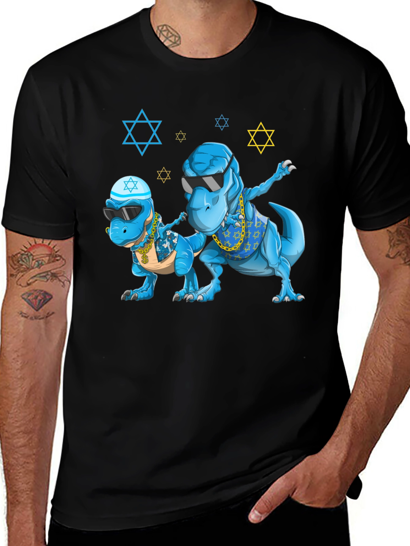 Black Dinosaur Graphic Tee - Fun Jewish T-Rex Design main image