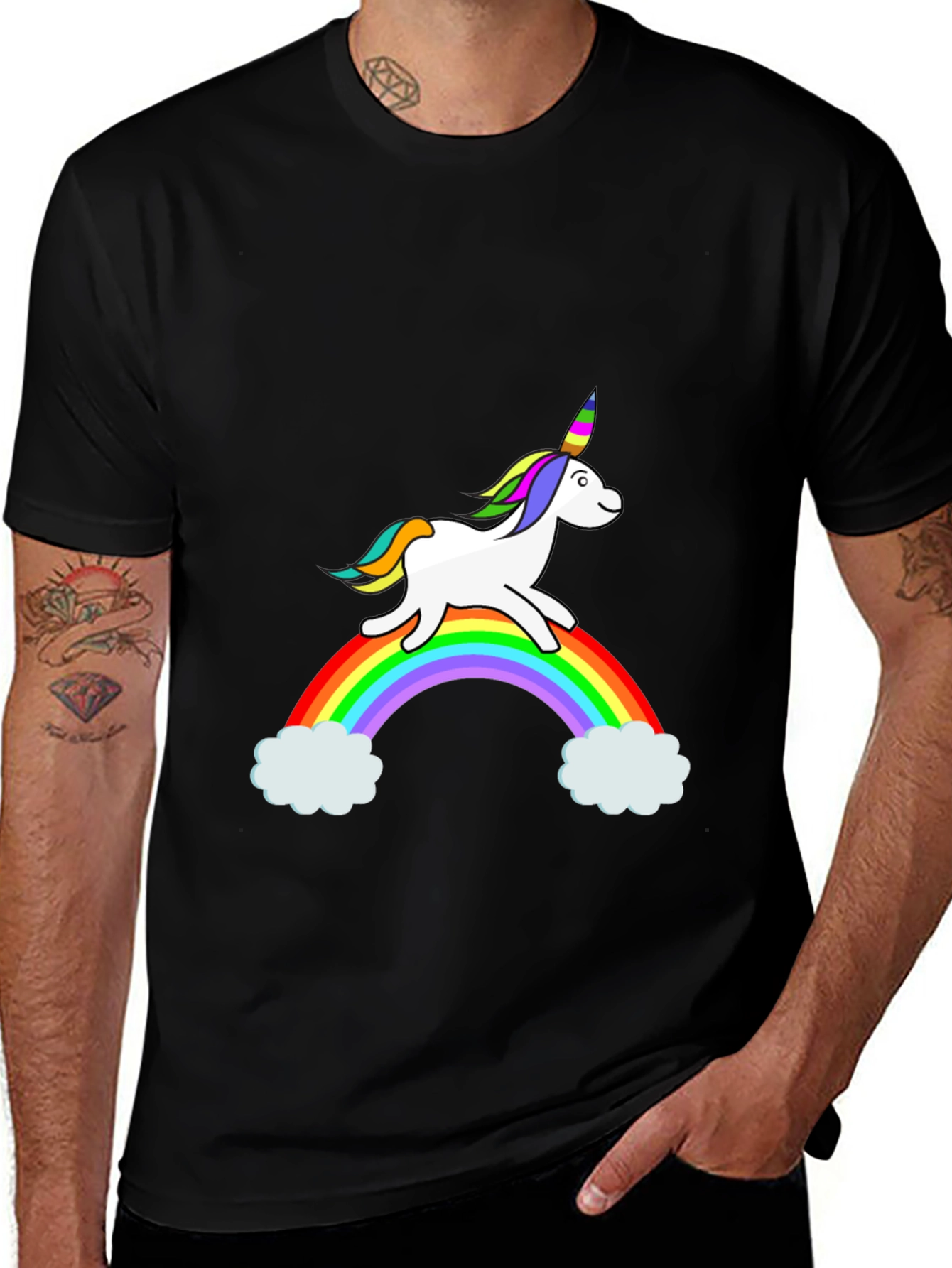 Unicorn Rainbow Graphic Tee - Black Cotton T-Shirt