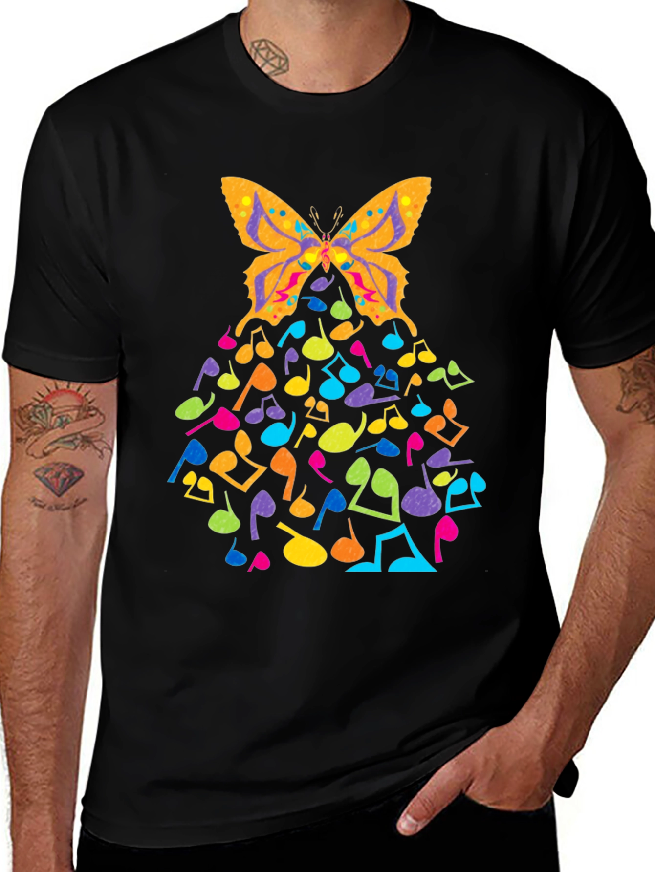 Variant 26 of Butterfly Music Notes Graphic Black T-Shirt