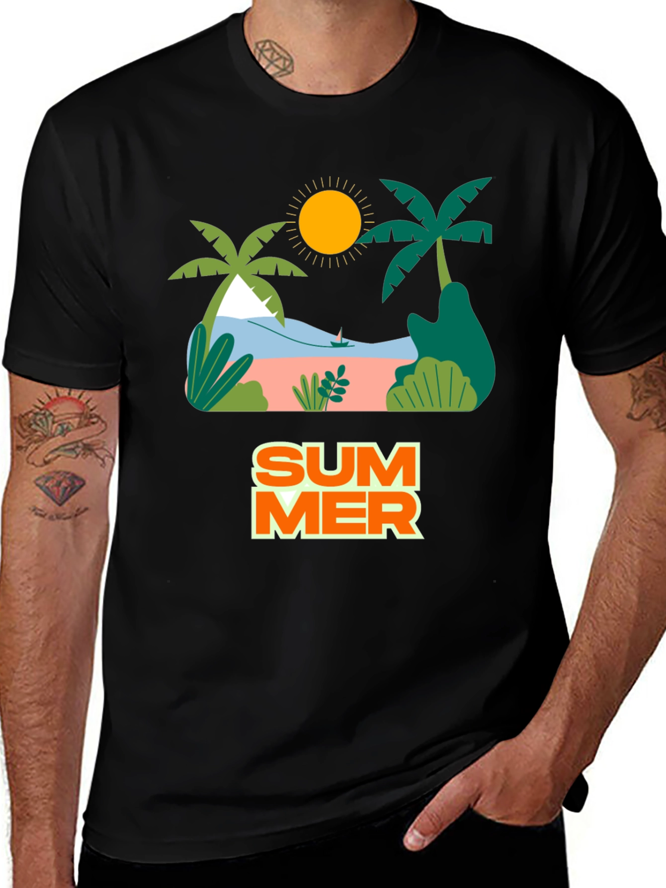 Variant 14 of Summer Beach Graphic Tee - Black Casual Shirt