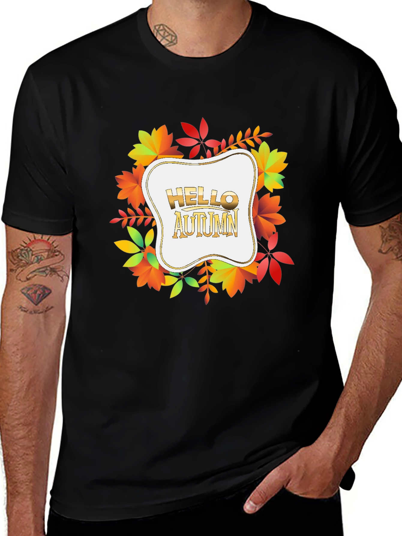 Hello Autumn Black T-Shirt - Fall Season Tee